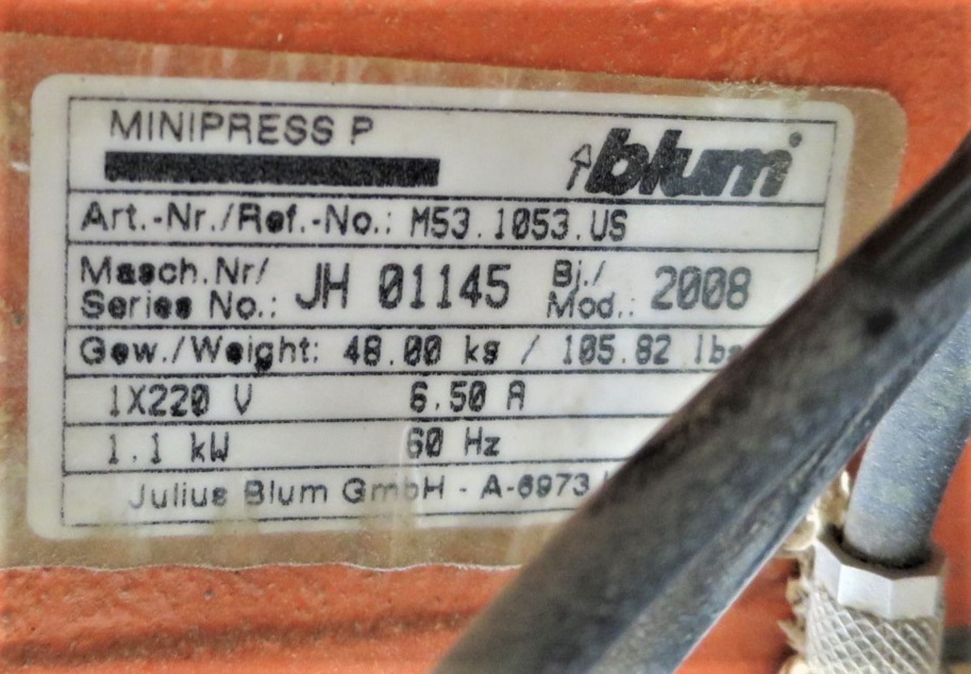 2008 Blum Minipress P, SN JH 01145 - Image 3 of 3