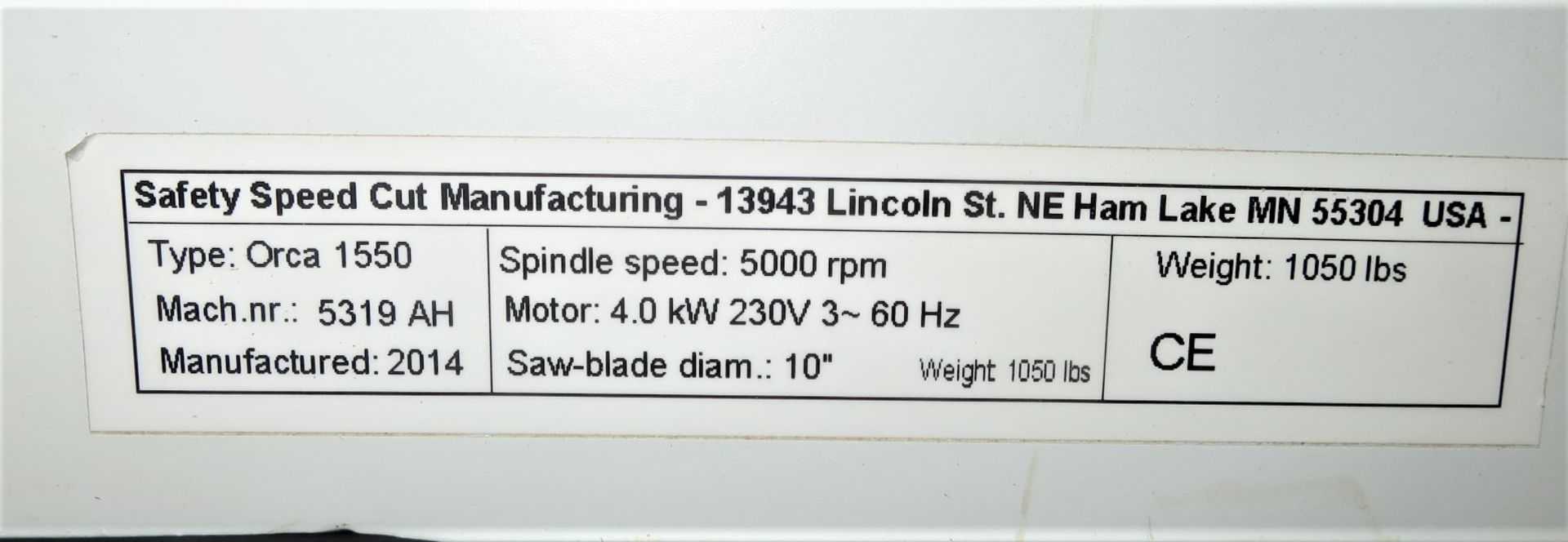 2014 Safety Speed Cut Manufacturing Panel Saw Type Orca 1550, SN 5319 AH - Image 3 of 3