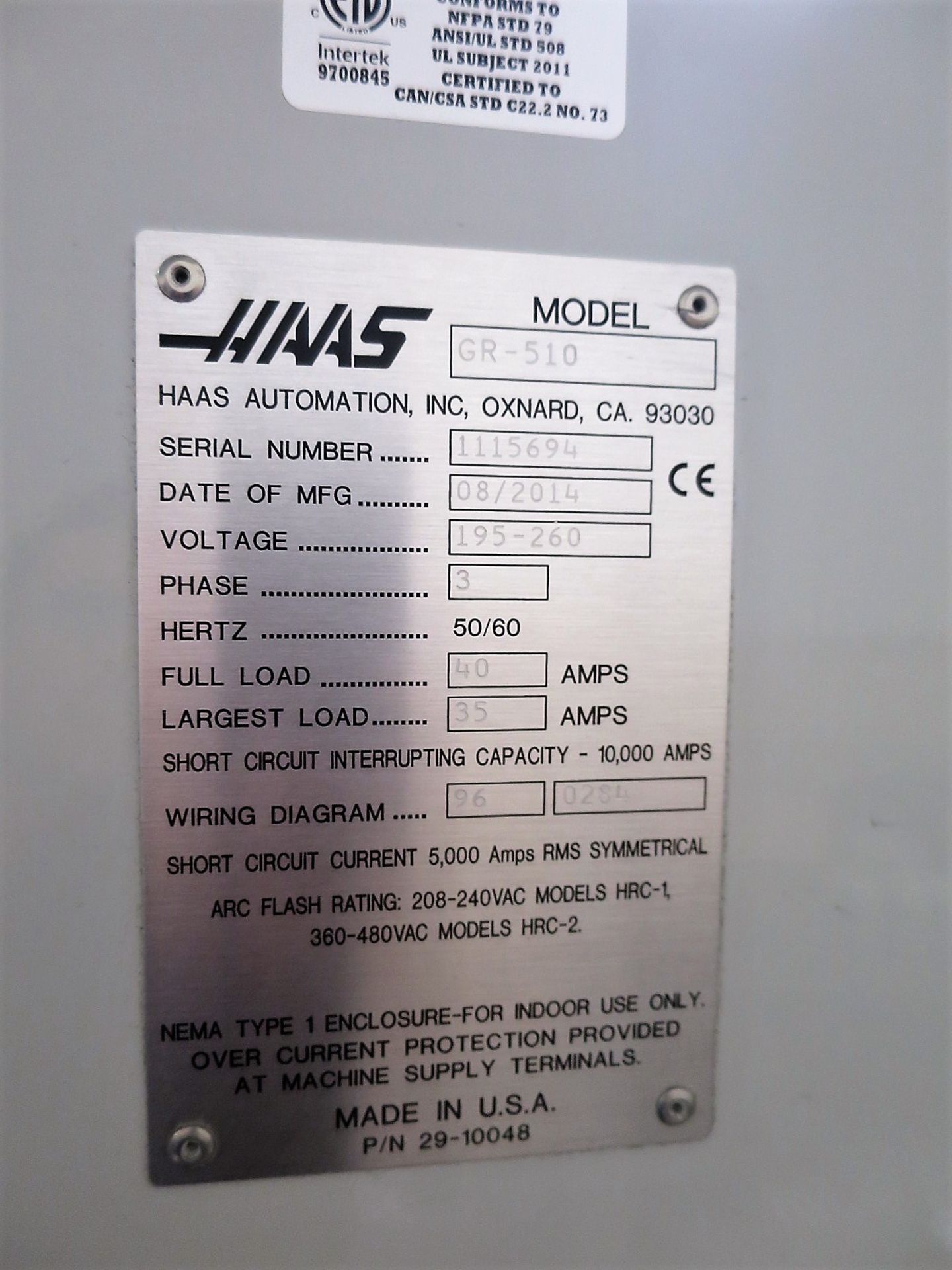 5'X10' Haas Model GR510 3-Axis CNC Router Vertical, S/N 1115694, New 20014 - Image 10 of 10