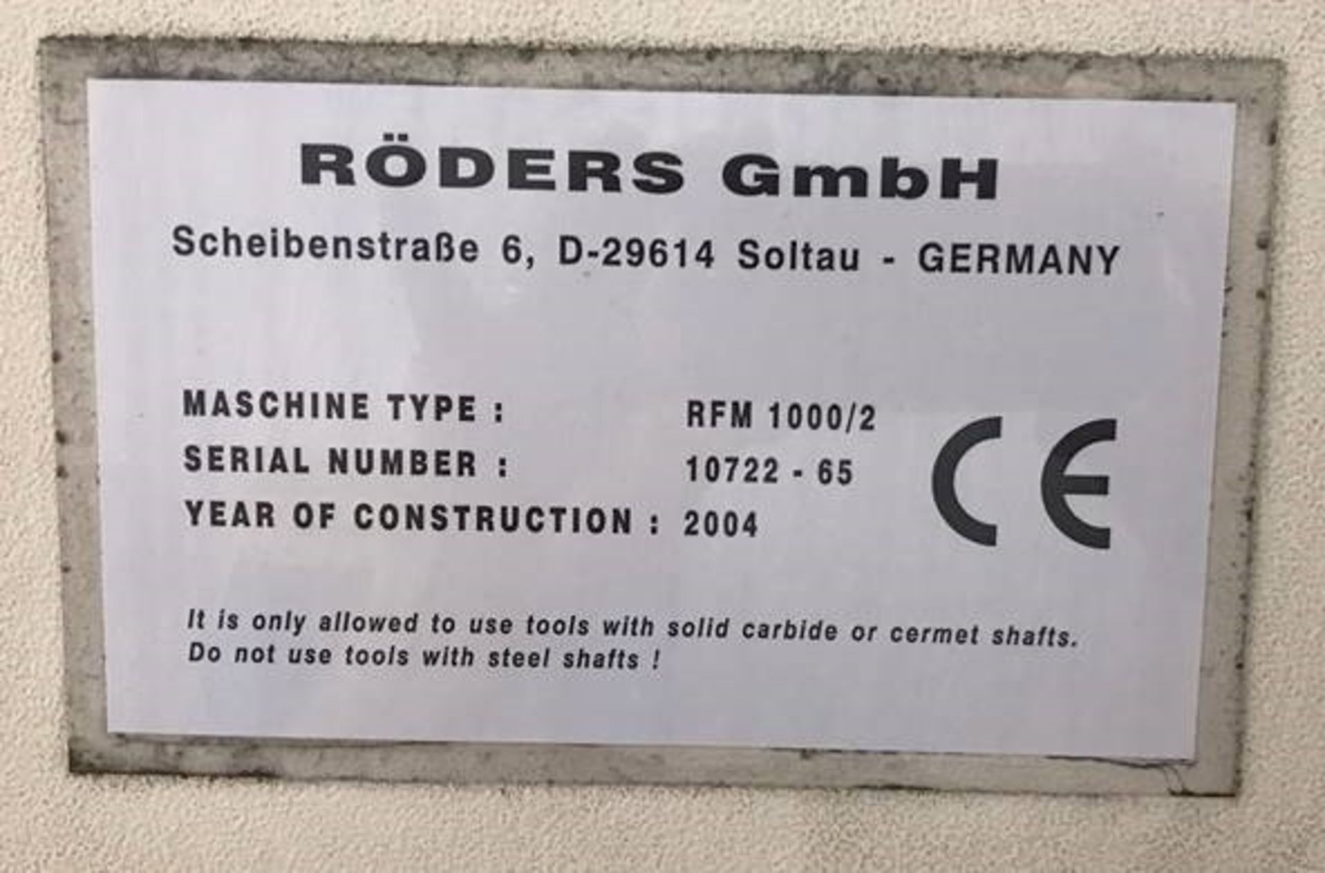 Roders RFM 1000 CNC 3-Axis Vertical Machining Center, New 2004 (see Notes) - Image 11 of 11