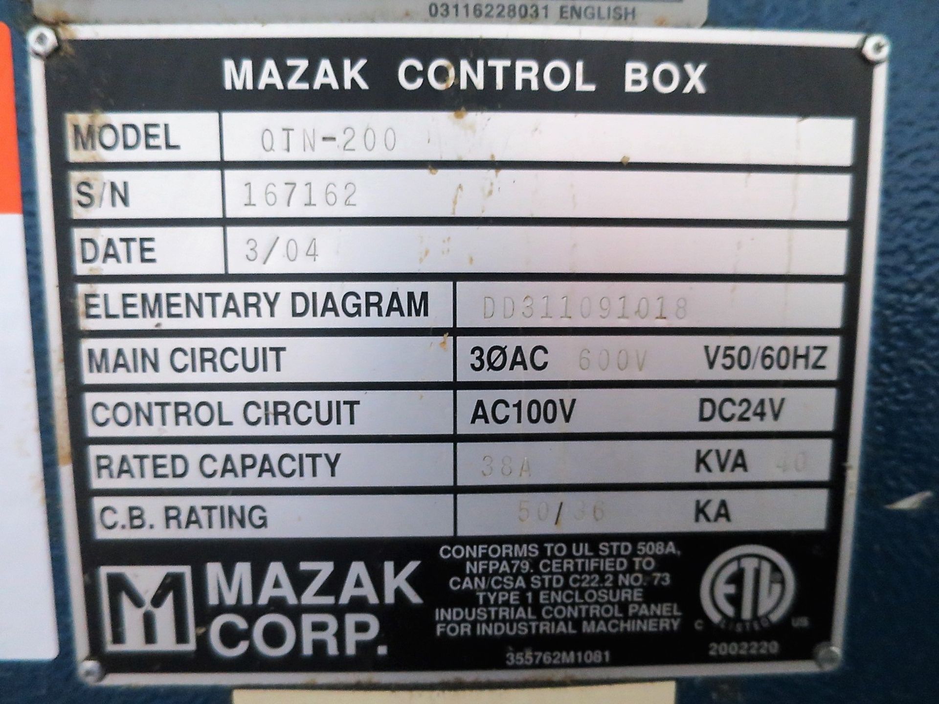 Mazak Quick Turn 200 QTN-200 CNC Lathe, S/N 167162, New 2004 - Image 8 of 8