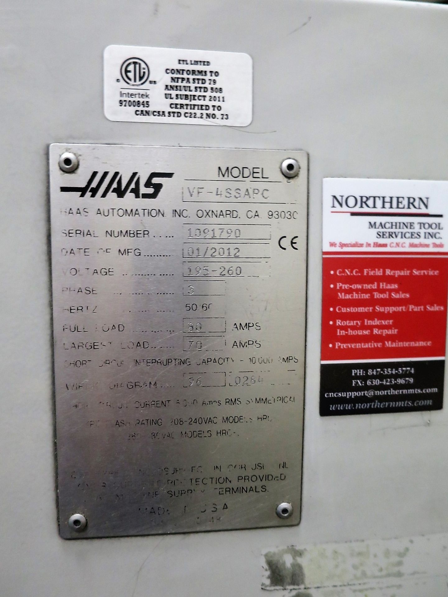 Haas VF-4SS 3-Axis Precision CNC Vertical Machining Center, S/N 1091970, New 2012 - Image 12 of 12