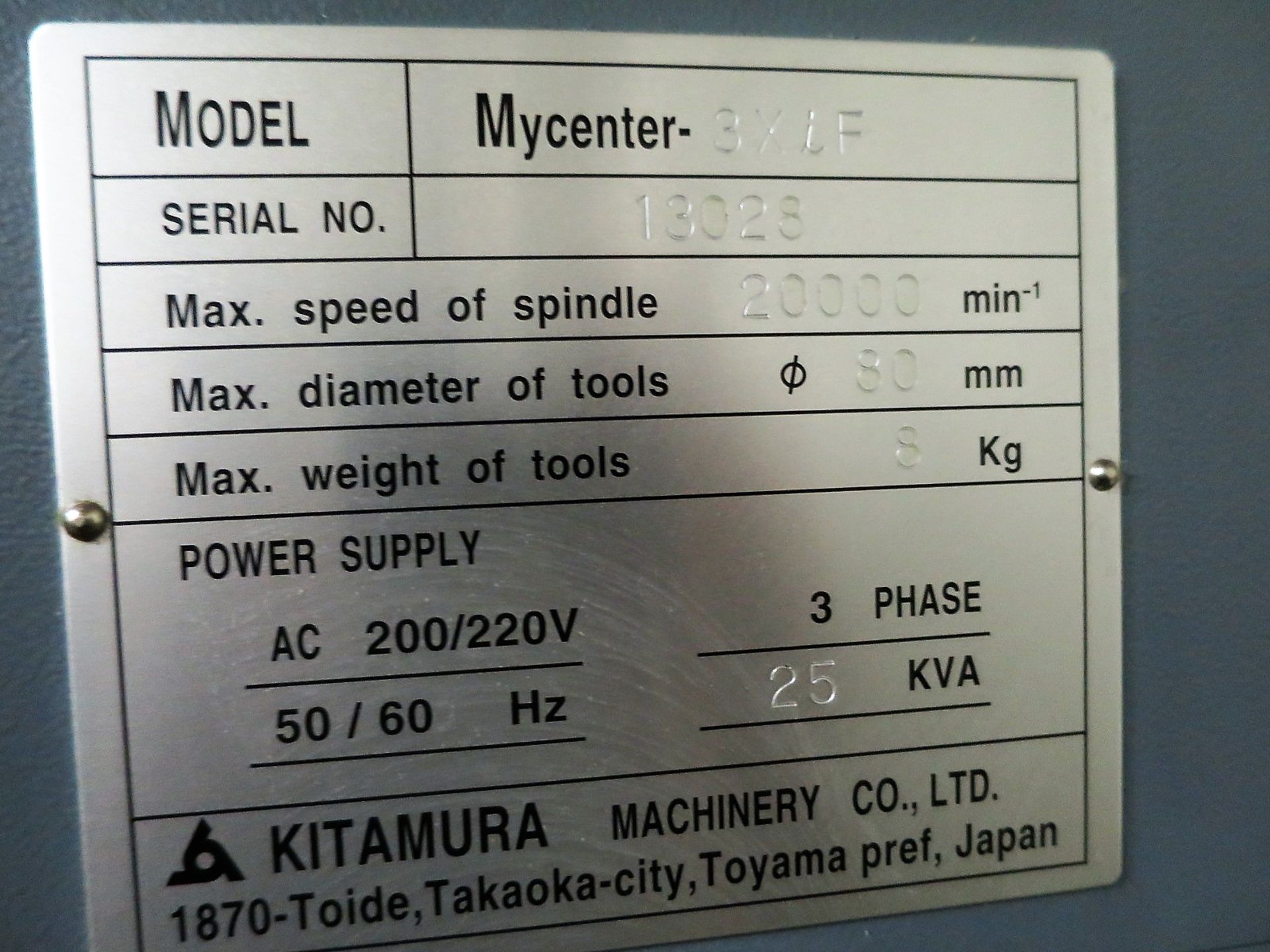 Kitamura Mycenter 3XiF Sparkchanger CNC Pallet Changer Vert Machining Center, S/N 13028,New 2012 - Image 10 of 11