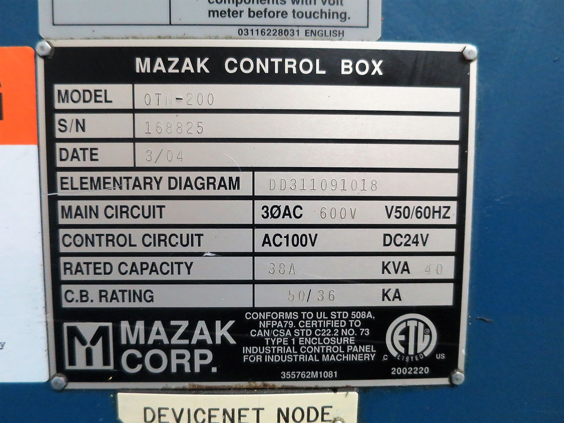 SOLD BY MAKE OFFER Mazak Quick Turn 200 QTN-200 CNC Lathe, S/N 167162, New 2004 - Image 11 of 11