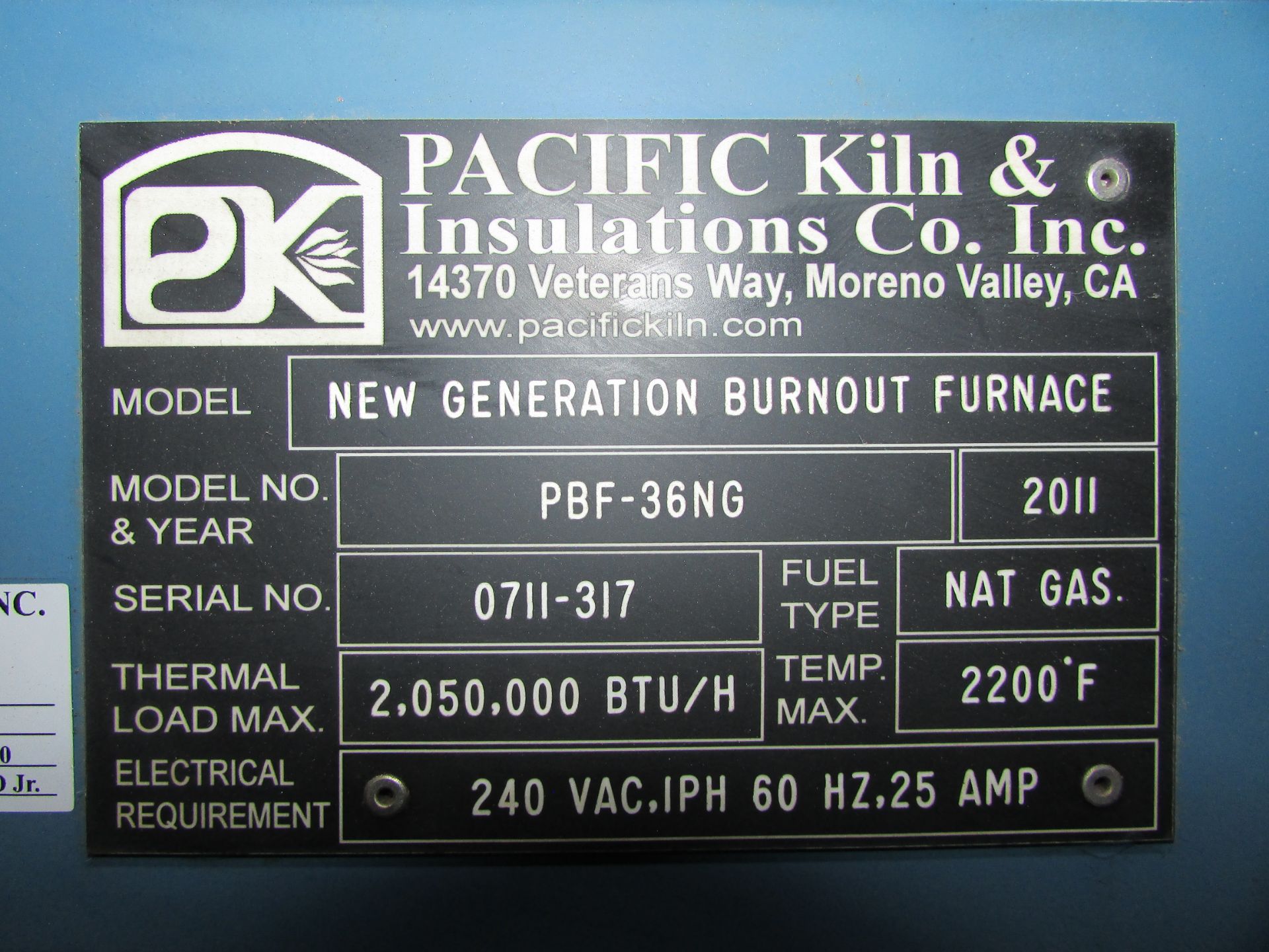 2011 Pacific Kiln and Insulation Co Natural Gas Burnout Furnace - Image 9 of 9