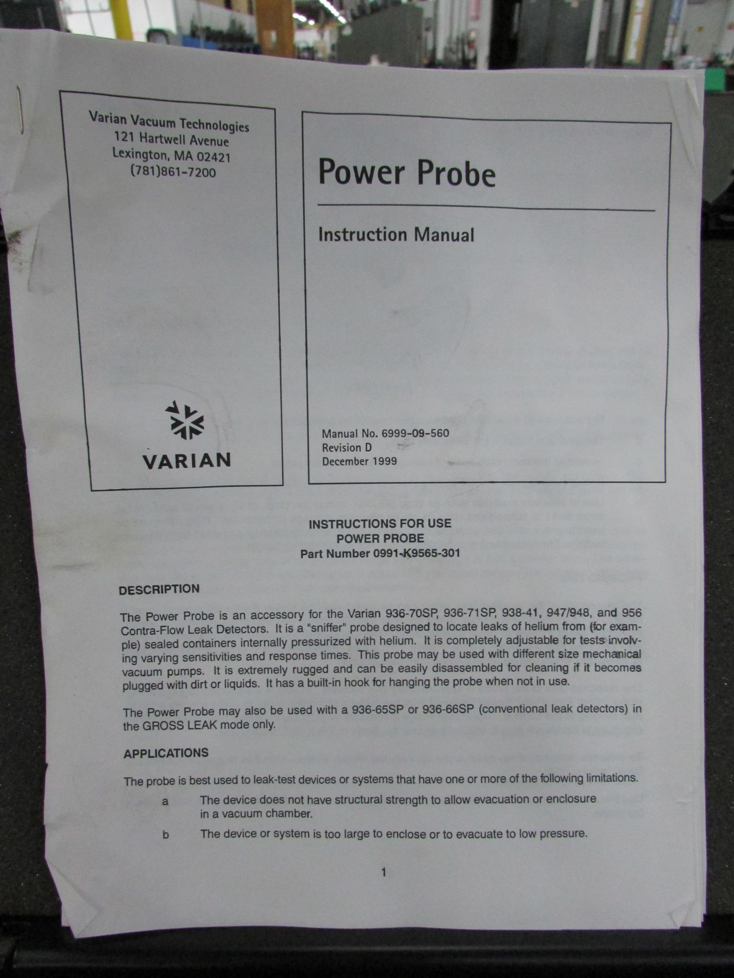 Varian Power Probe Helium Leak Detector Probe - Image 3 of 3