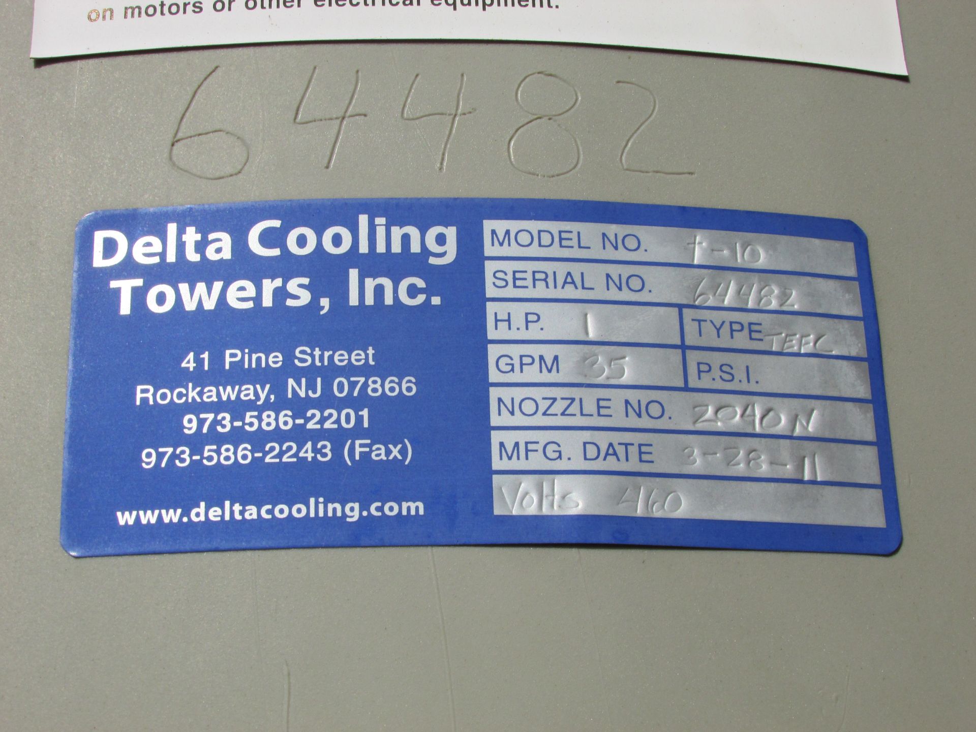 2011 Delta Cooling Towers T-10 1HP 35GPM Cooling Tower - Image 5 of 14