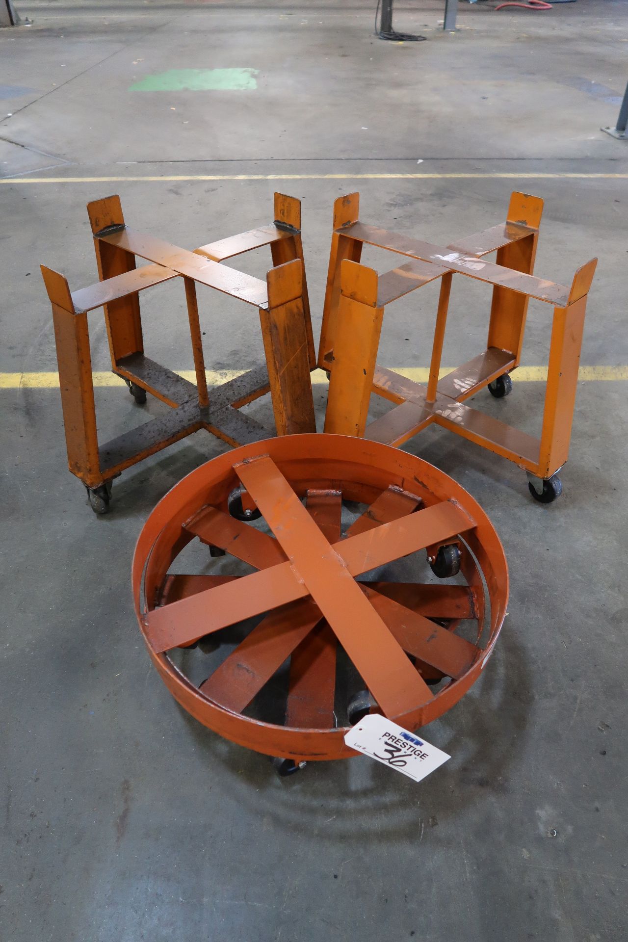 (5) Assorted 4-Wheel Drum Dollies