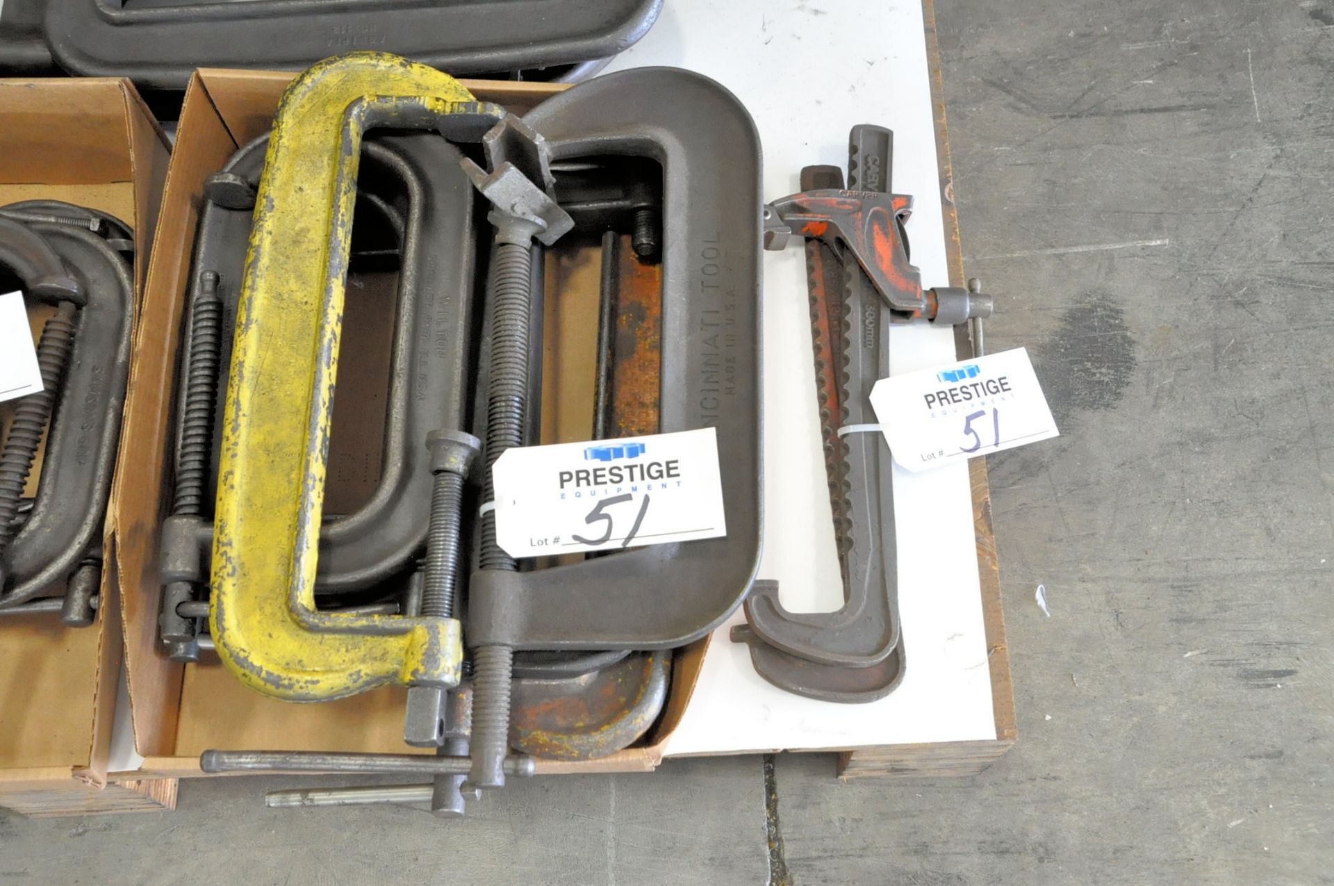 Lot-8" and 10" C-Clamps with (2) Small Bar Clamps in (1) Box, (Bldg 1)