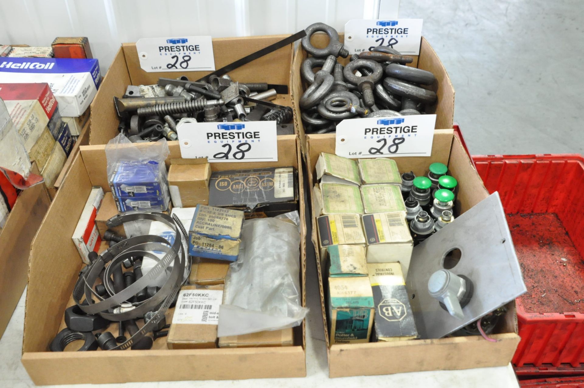 Lot-Hose Clamps, Eye Bolts, Push Button Controls, and Misc. in (4) Boxes, (Bldg 1)