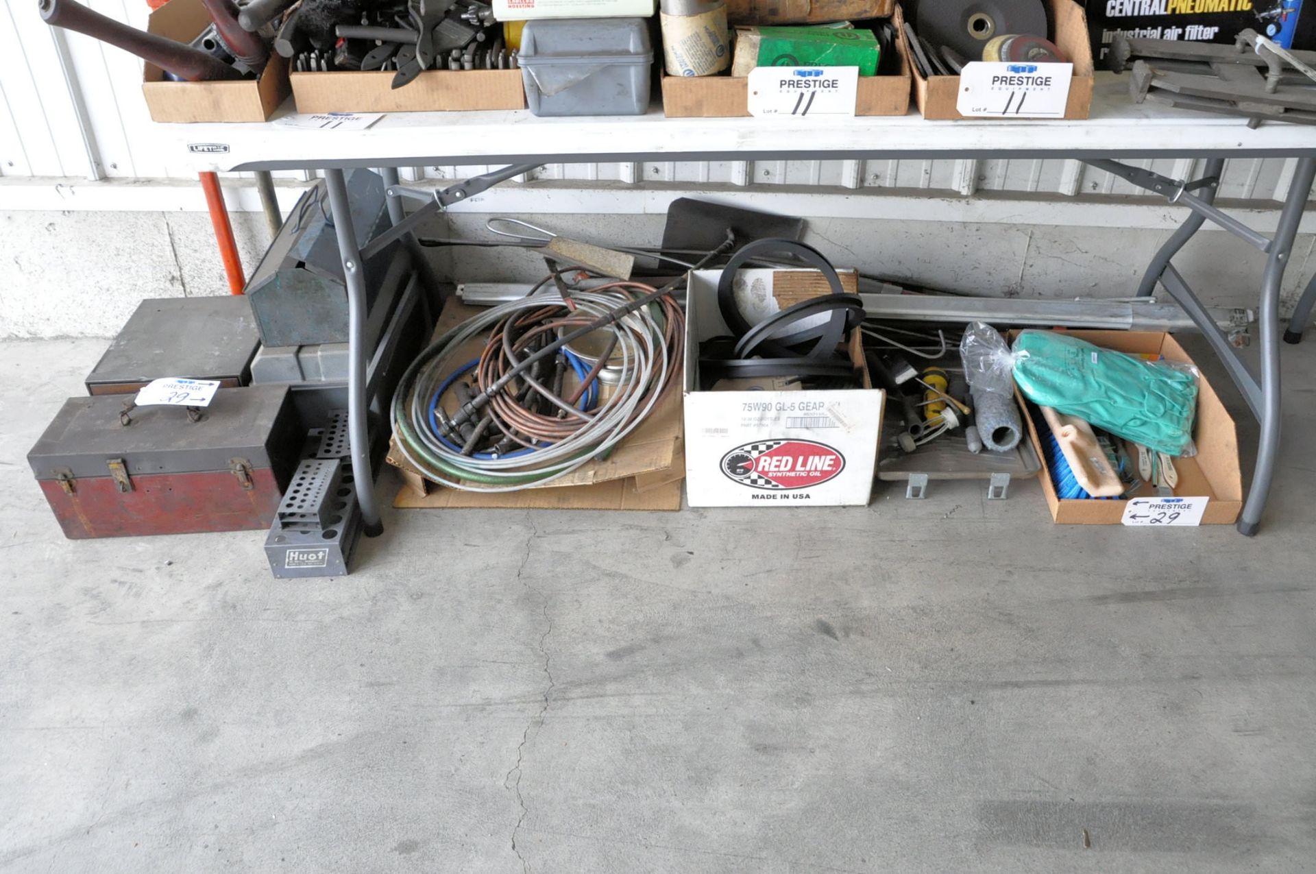 Lot-Various Tool Boxes, Tubing, Paint Rollers, Brushes, etc. Under (1) Table, (Bldg 1)