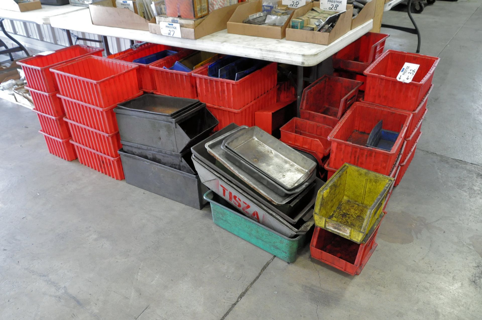 Lot-Plastic and Metal Tote/Parts Bins Under (1) Table, (Bldg 1)