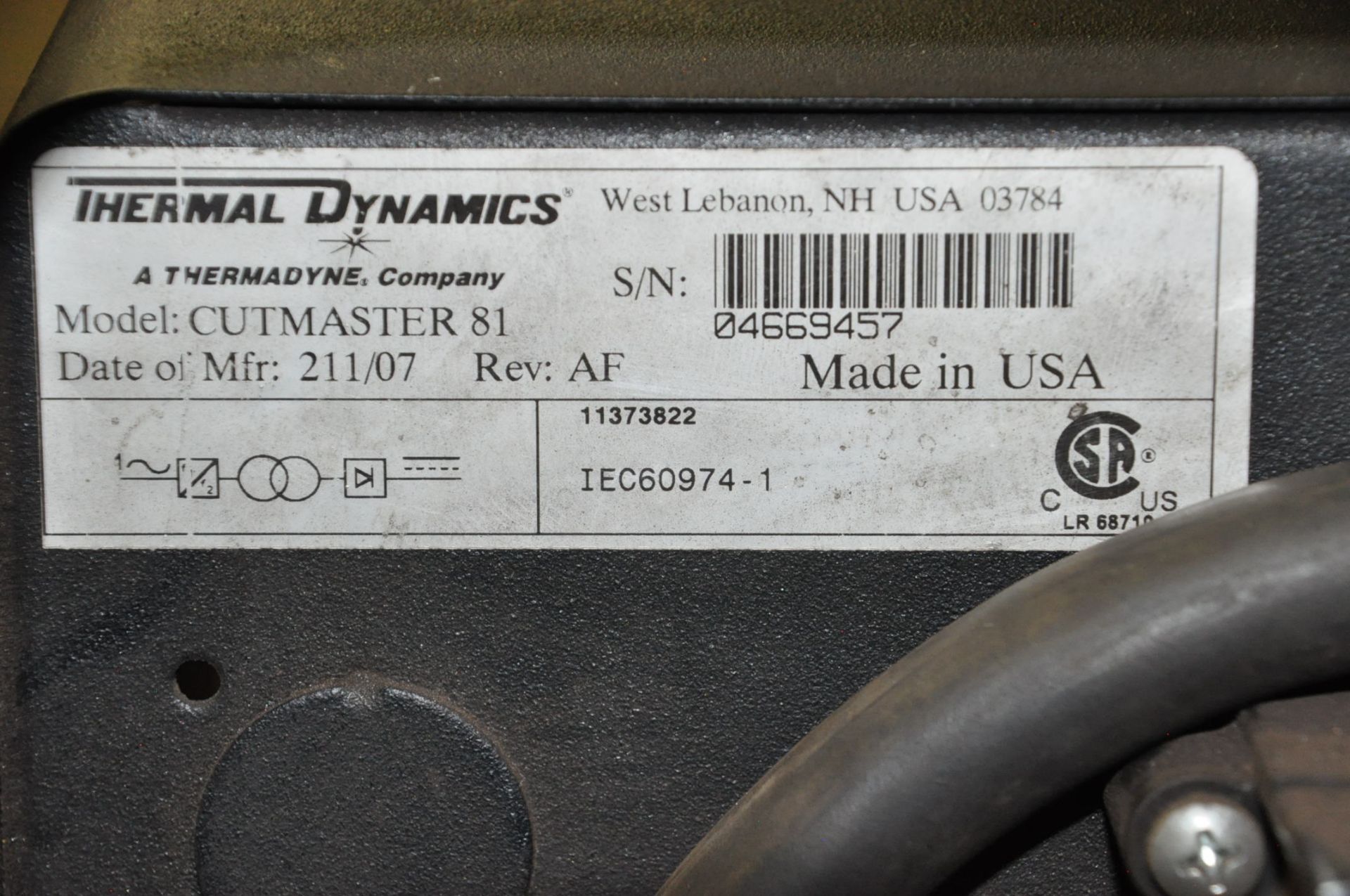 Thermal Dynamics Cutmaster 81 Plasma Cutter, - Image 4 of 4