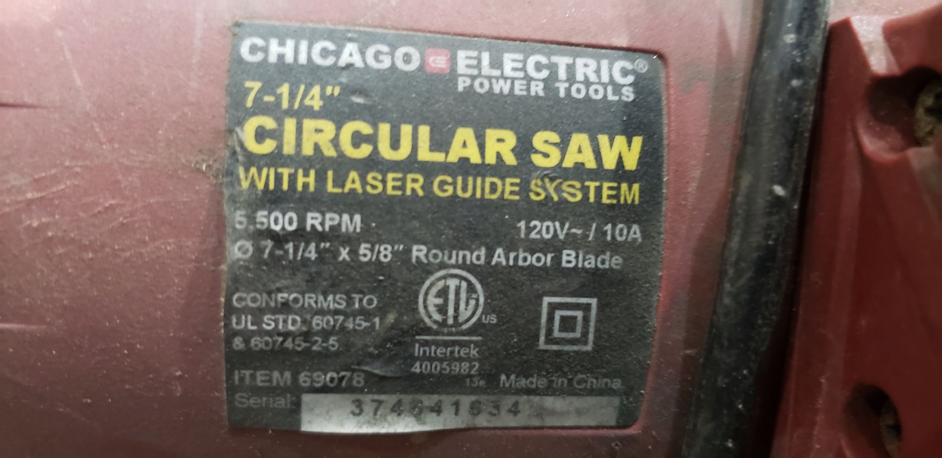 Chicago Electric 7.25" x 5/8" Circular Saw W/Laser Guide - Image 2 of 2