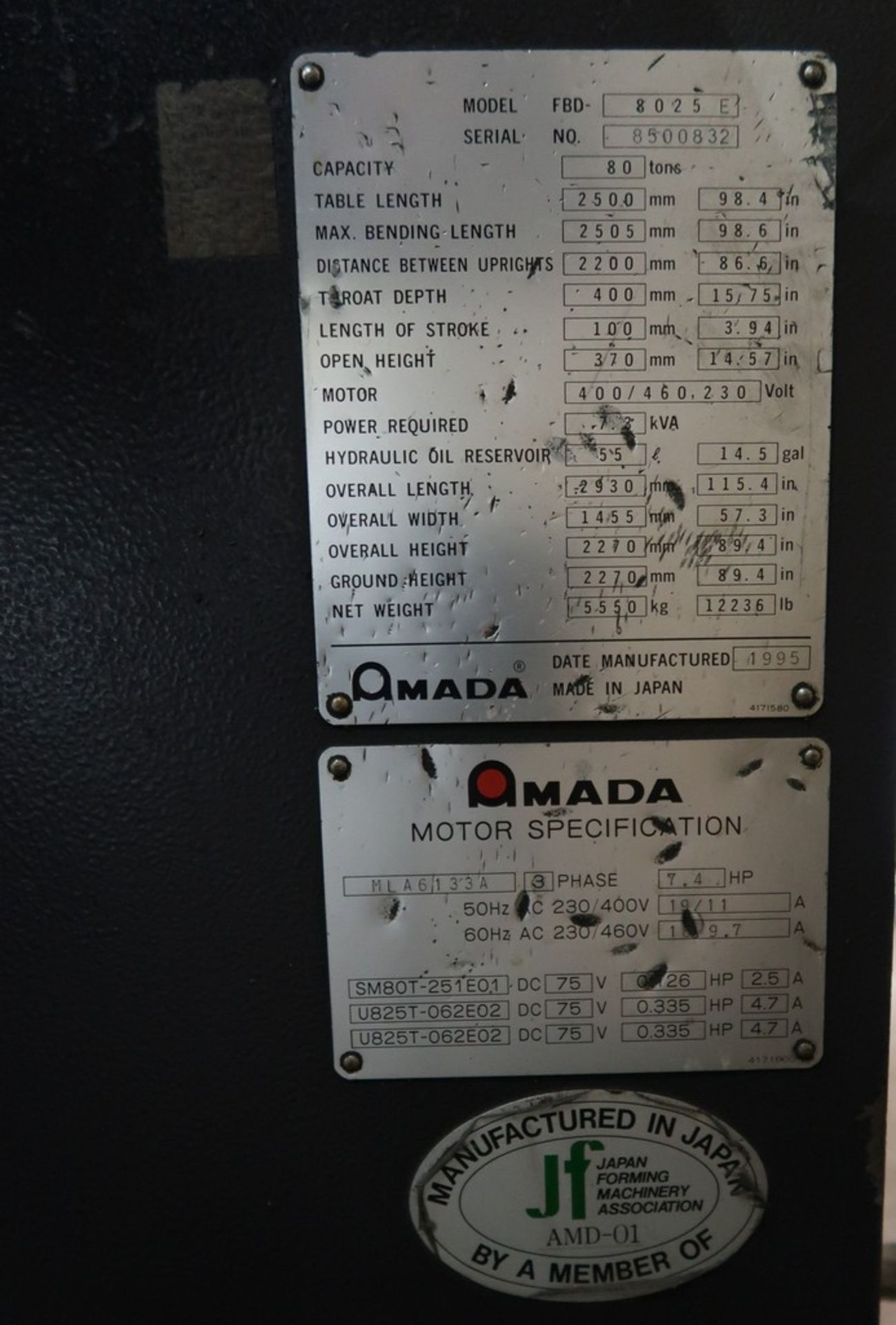 AMADA FBD-8025E CNC PRESS BRAKE - Image 8 of 8