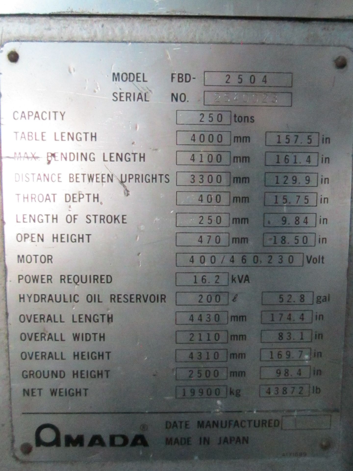 AMADA 2504 CNC PRESS BRAKE - Image 6 of 8