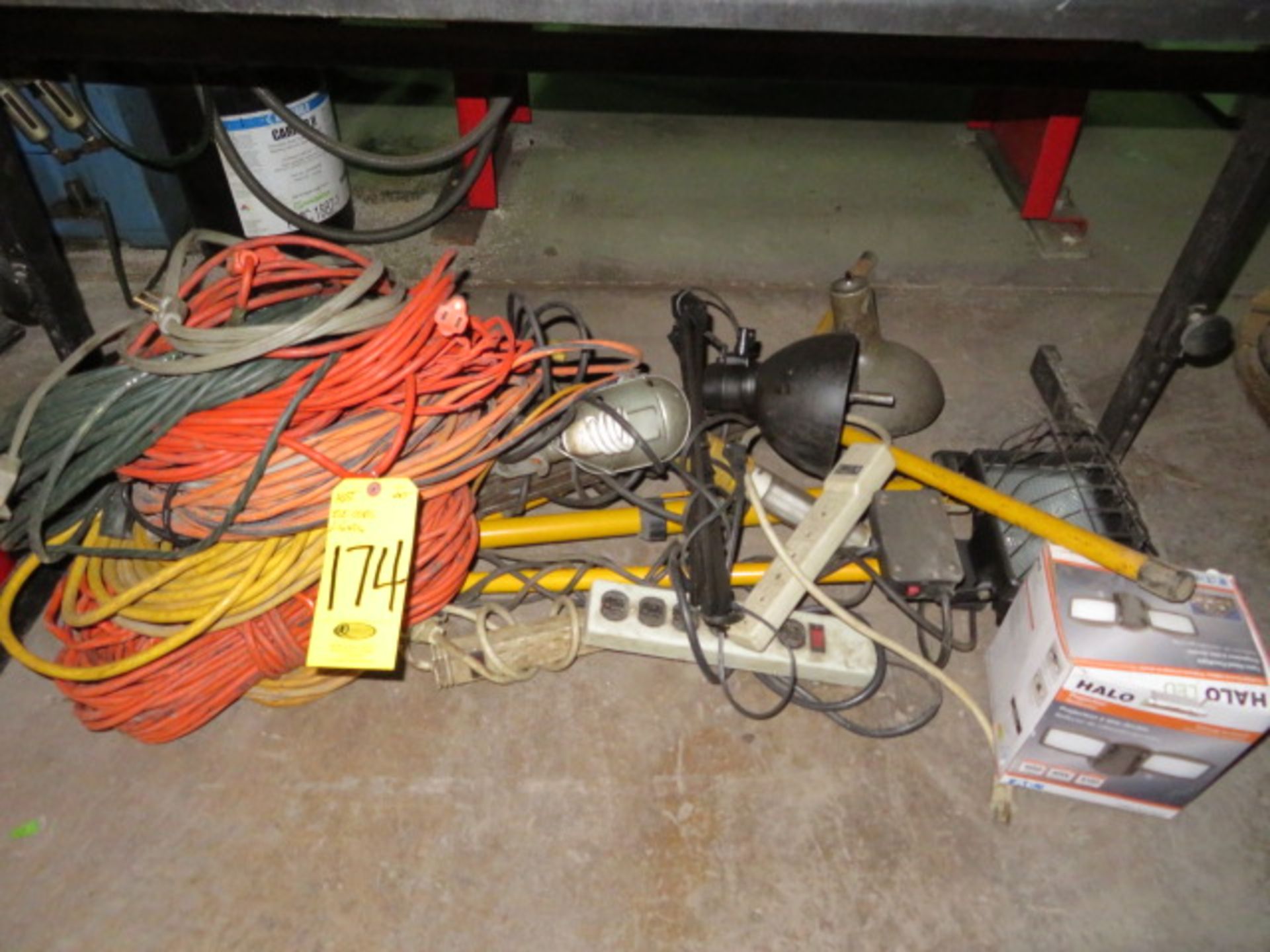 ASSORTED ELECTRICAL EXTENSION CORDS, POWER STRIPS AND LIGHTING