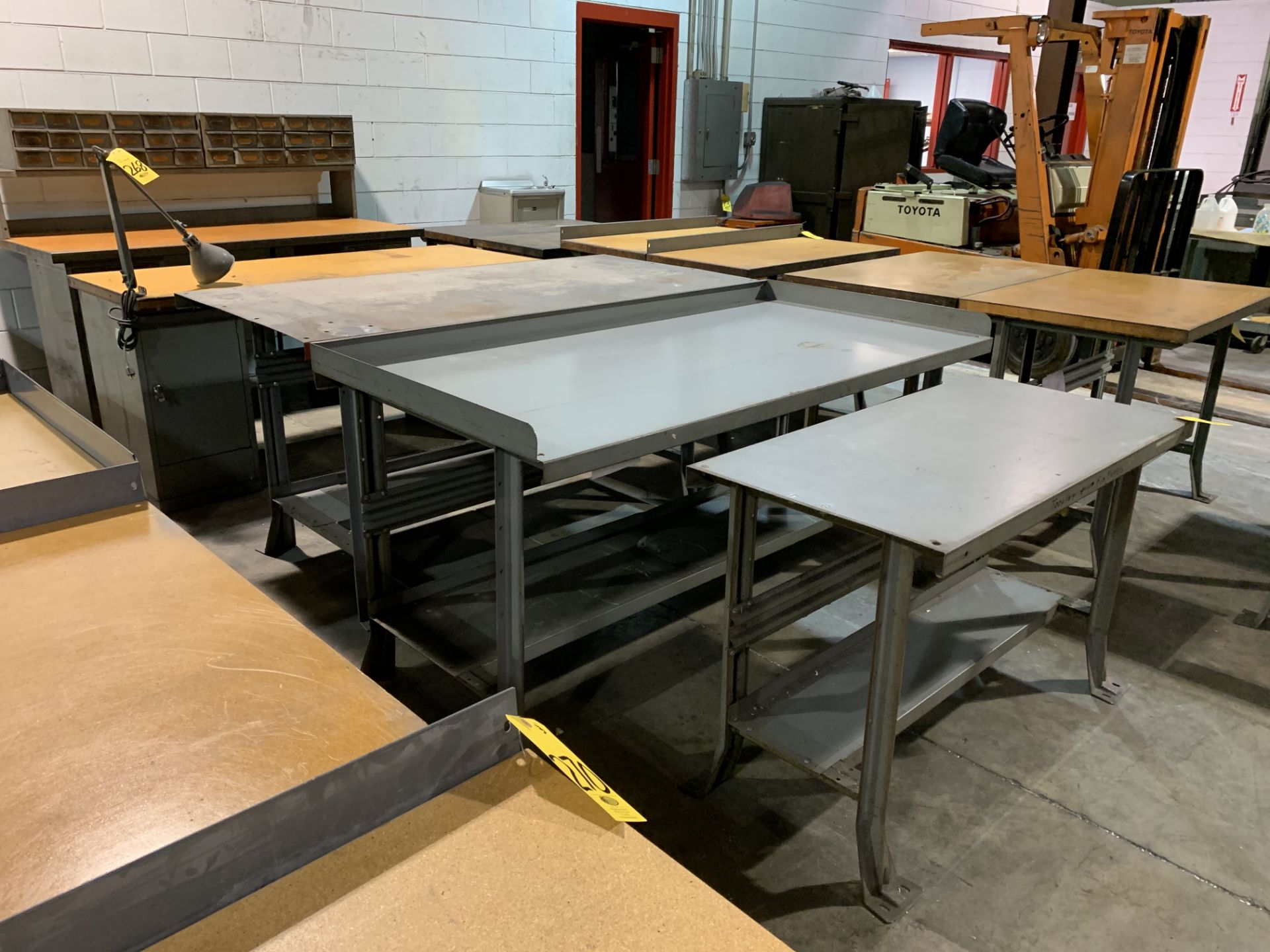 (2) 6 FT. (1) 4 FT. METAL TOP WORK BENCHES - Image 2 of 2