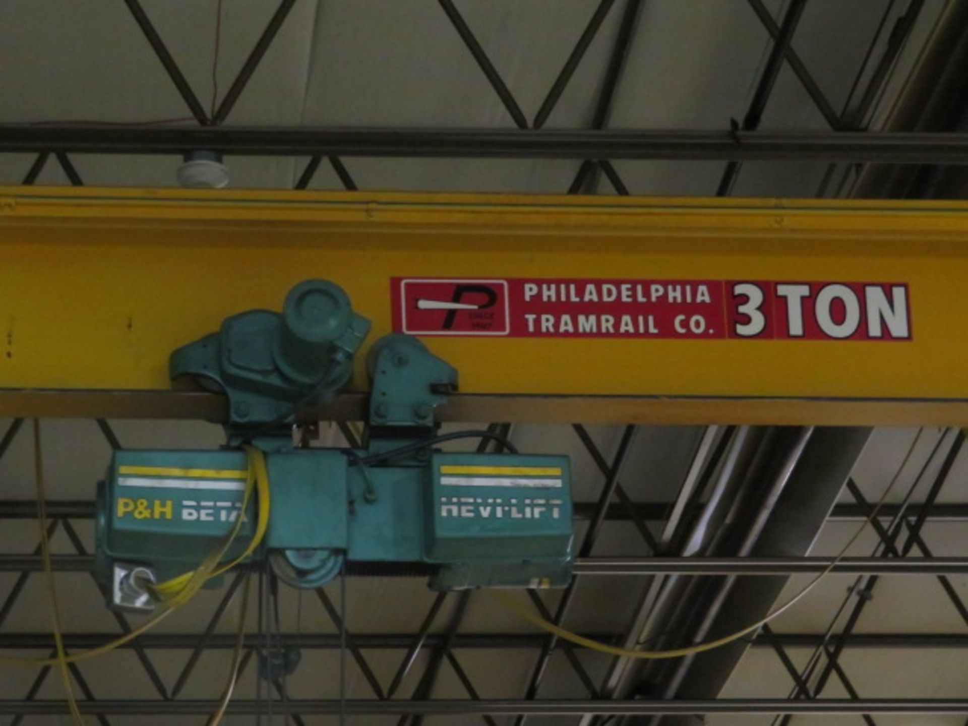 PHILADELPHIA TRAMRAIL SINGLE GIRDER OVER RAIL 3 TON TRAVELING BRIDGE CRANE WITH P AND H BETA ... - Image 2 of 5