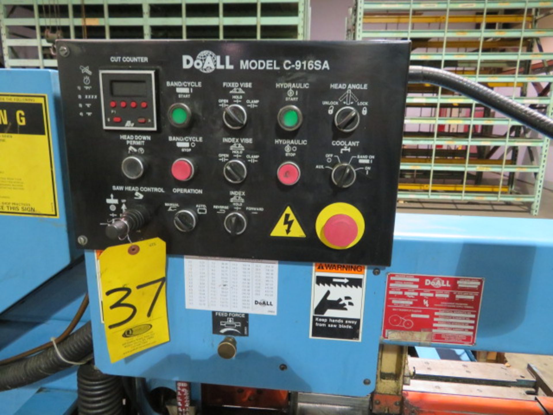 1998 DOALL C-916SA AUTOMATIC SWING ANGLE HORIZONTAL BAND SAW, S/N 533-98169, 9 IN. x 16 IN. - Image 2 of 5