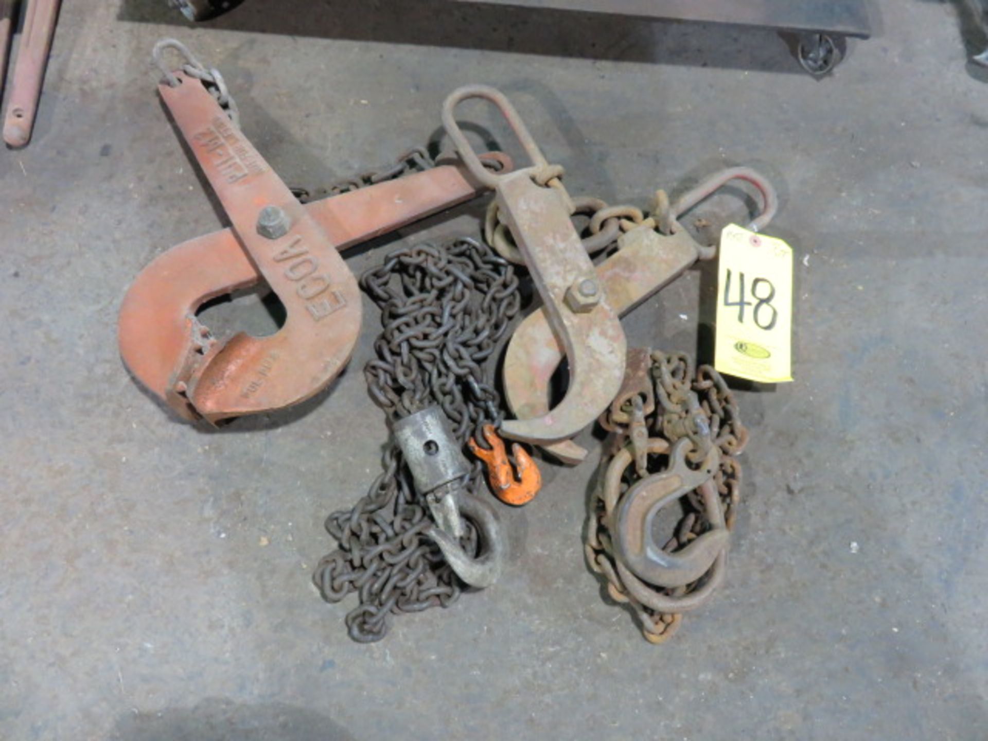 (2) PALLET PULLERS AND (2) ASSORTED CHAINS