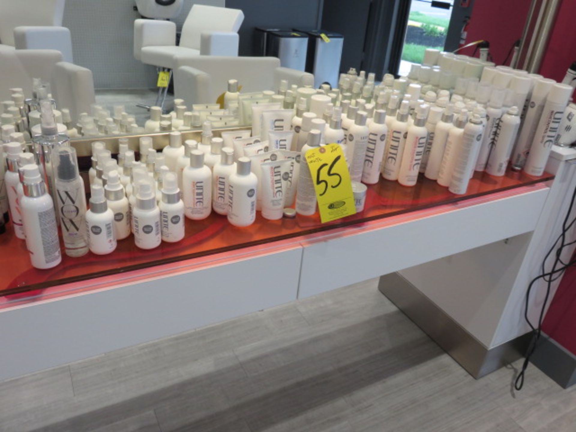 ASSORTED UNITE HAIR PRODUCTS, SPRAYS, CREAMS, OPEN BOTTLES