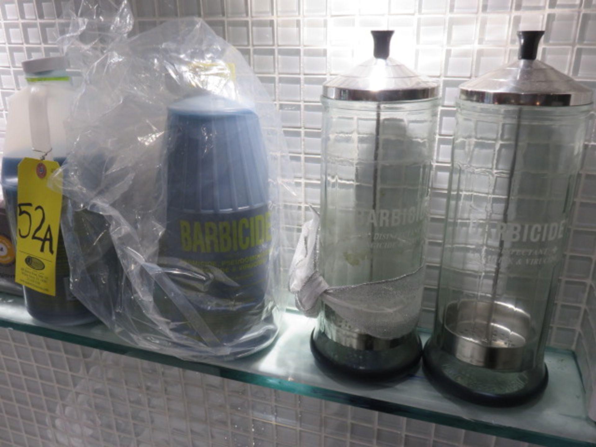 (2) BARBICIDE DISINFECTANT JARS AND (2) BARBICIDE DISINFECTANT BOTTLES-ANTI RUST FORMULA - Image 2 of 2