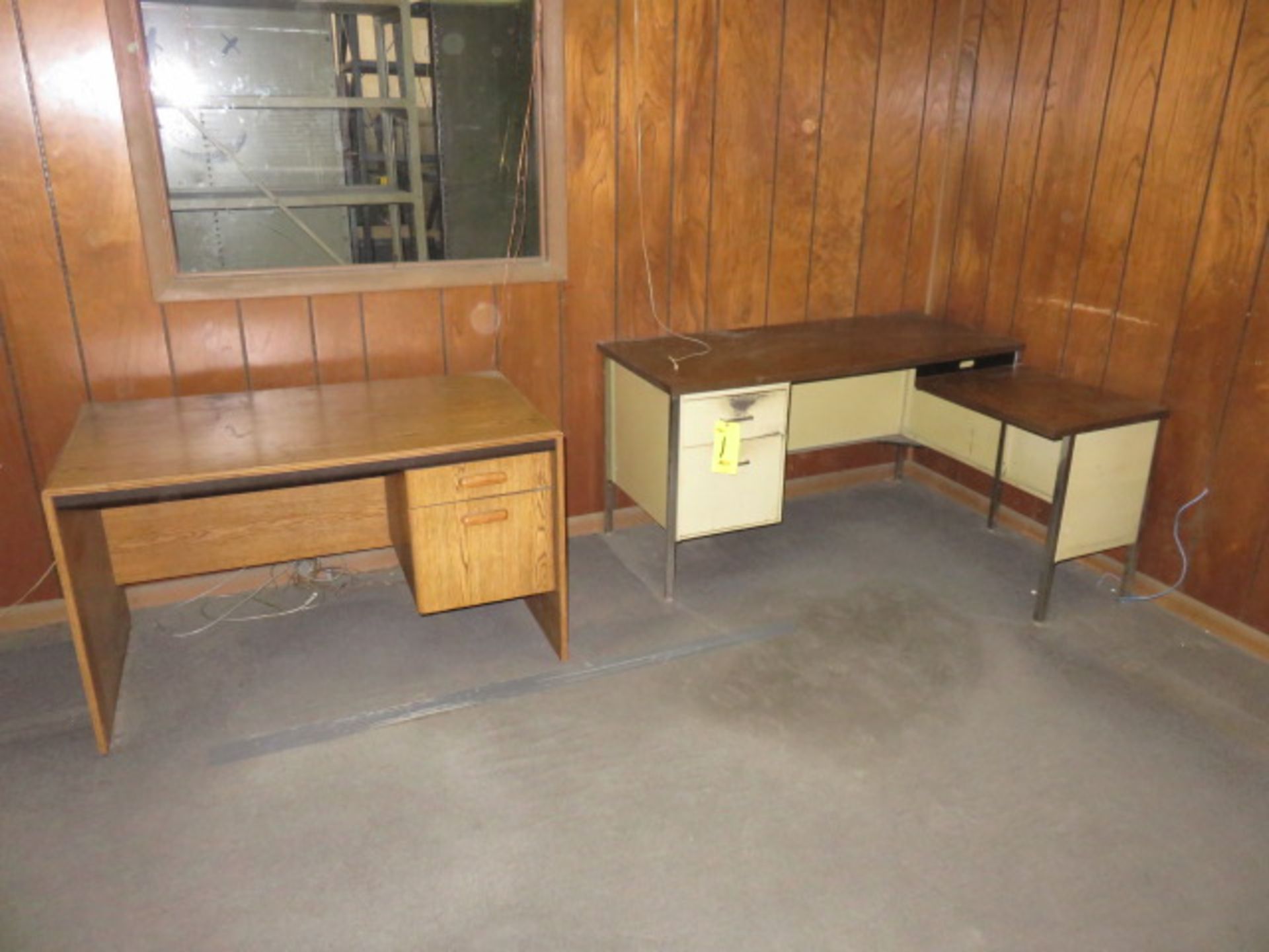 30 IN. X 60 IN. OLD STYLE METAL DESK, SINGLE PEDESTAL WOOD-LAMINATE DESK AND METAL DESK...