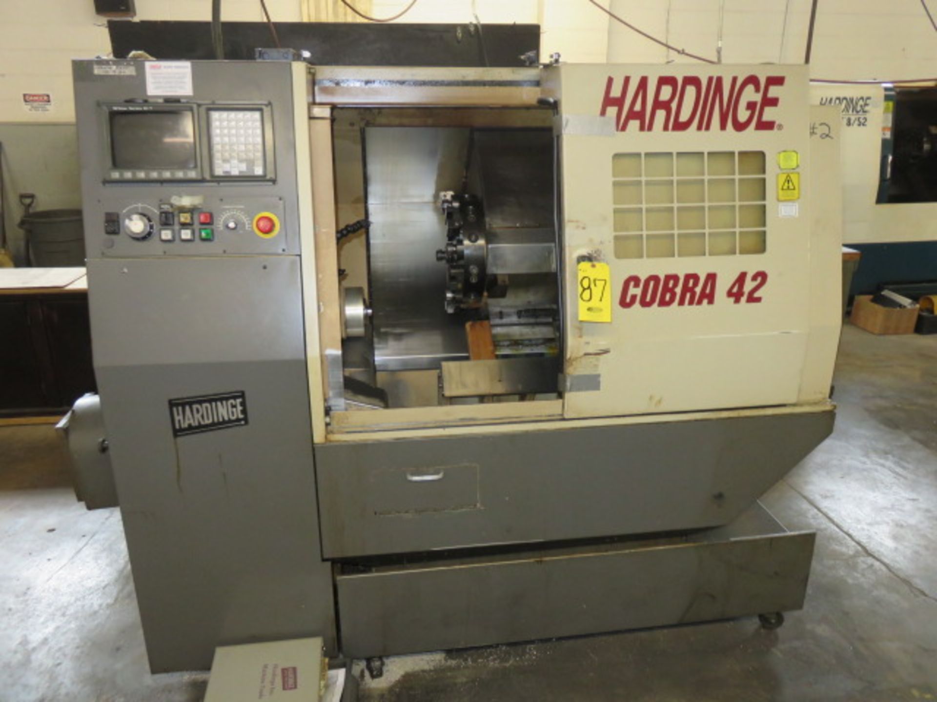 HARDINGE COBRA 42 CNC LATHES, S/N C-517-T, FANUC 21-TB CONTROL, 16C COLLET SPDL....