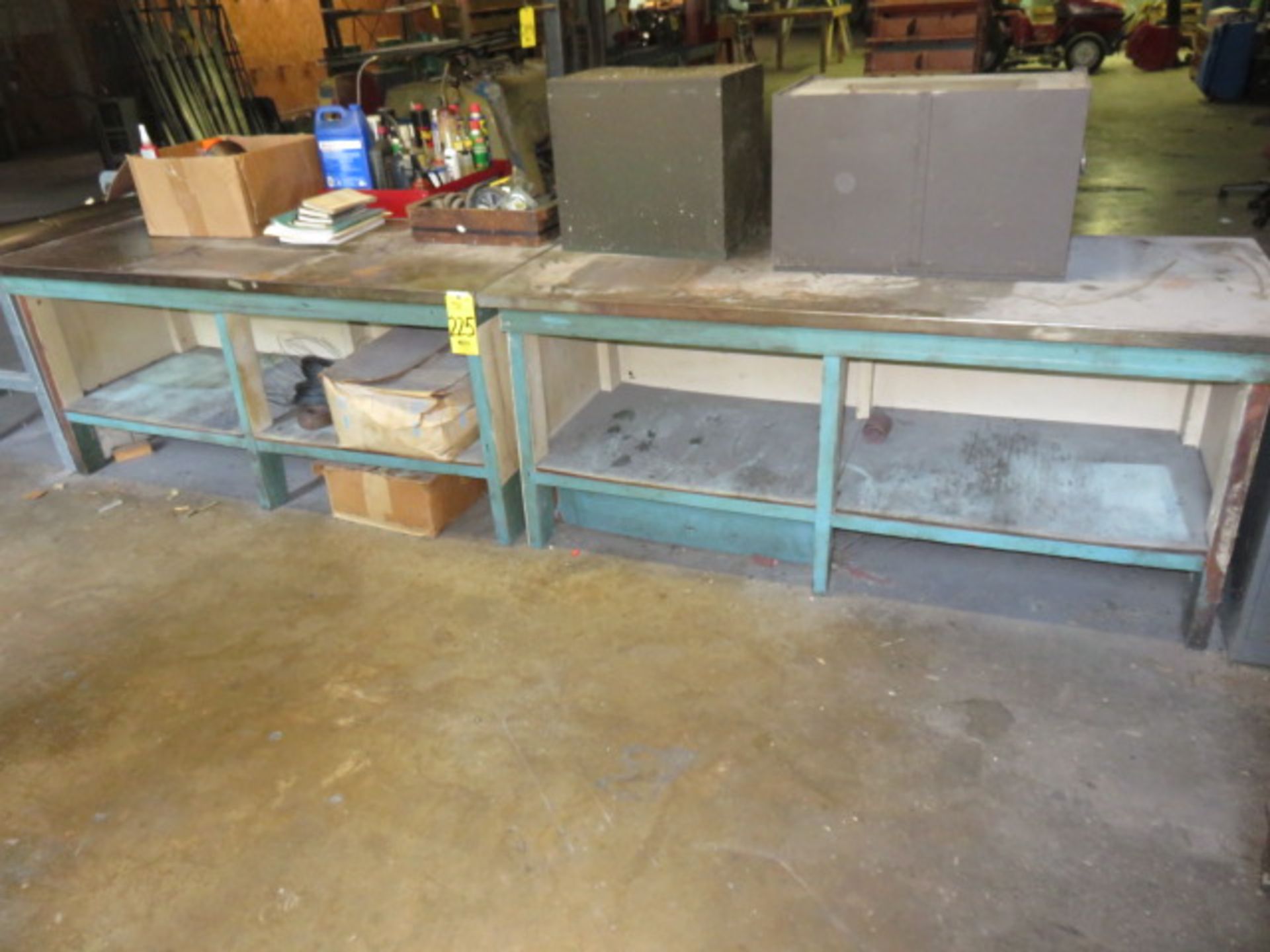 (2) 30 X 72 IN. METAL TOP COUNTERS AND (1) GALVANIZED WRAPPING STATION WITH AL. FOIL