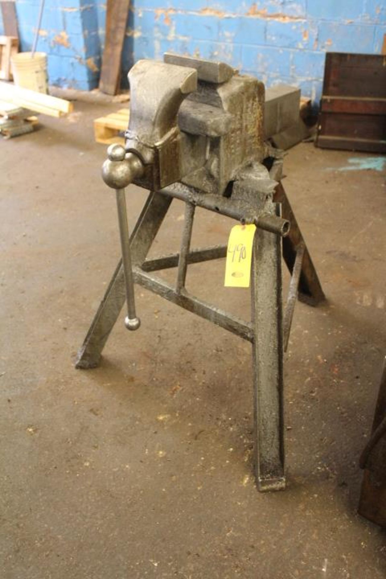 7 IN. HEADY DUTY VISE MOUNTED ON IRON STAND