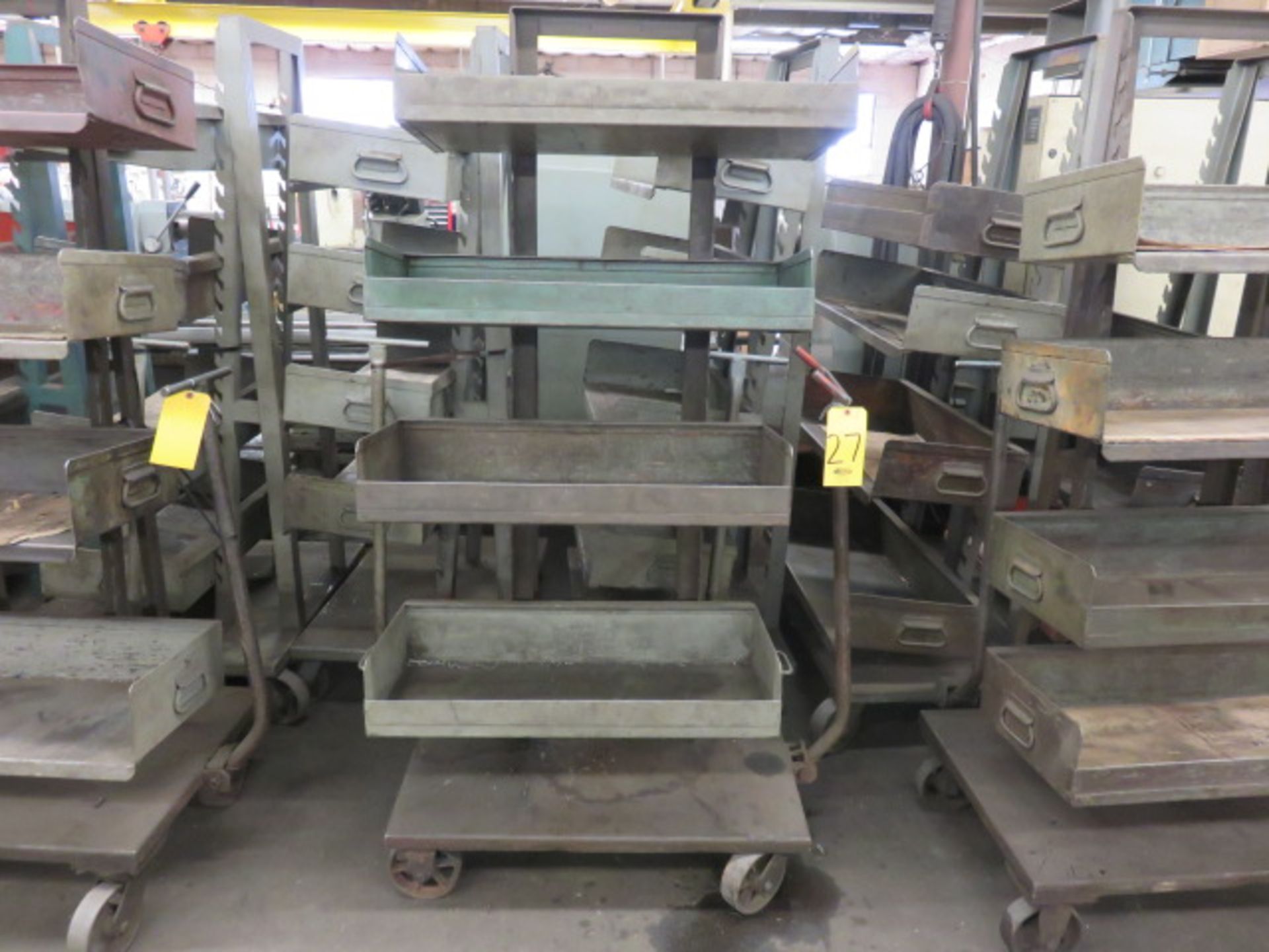 (3) RACK ENGINEERING CARTS WITH 5/ADJ. SHELVES PER CART AND STEERING HANDLE