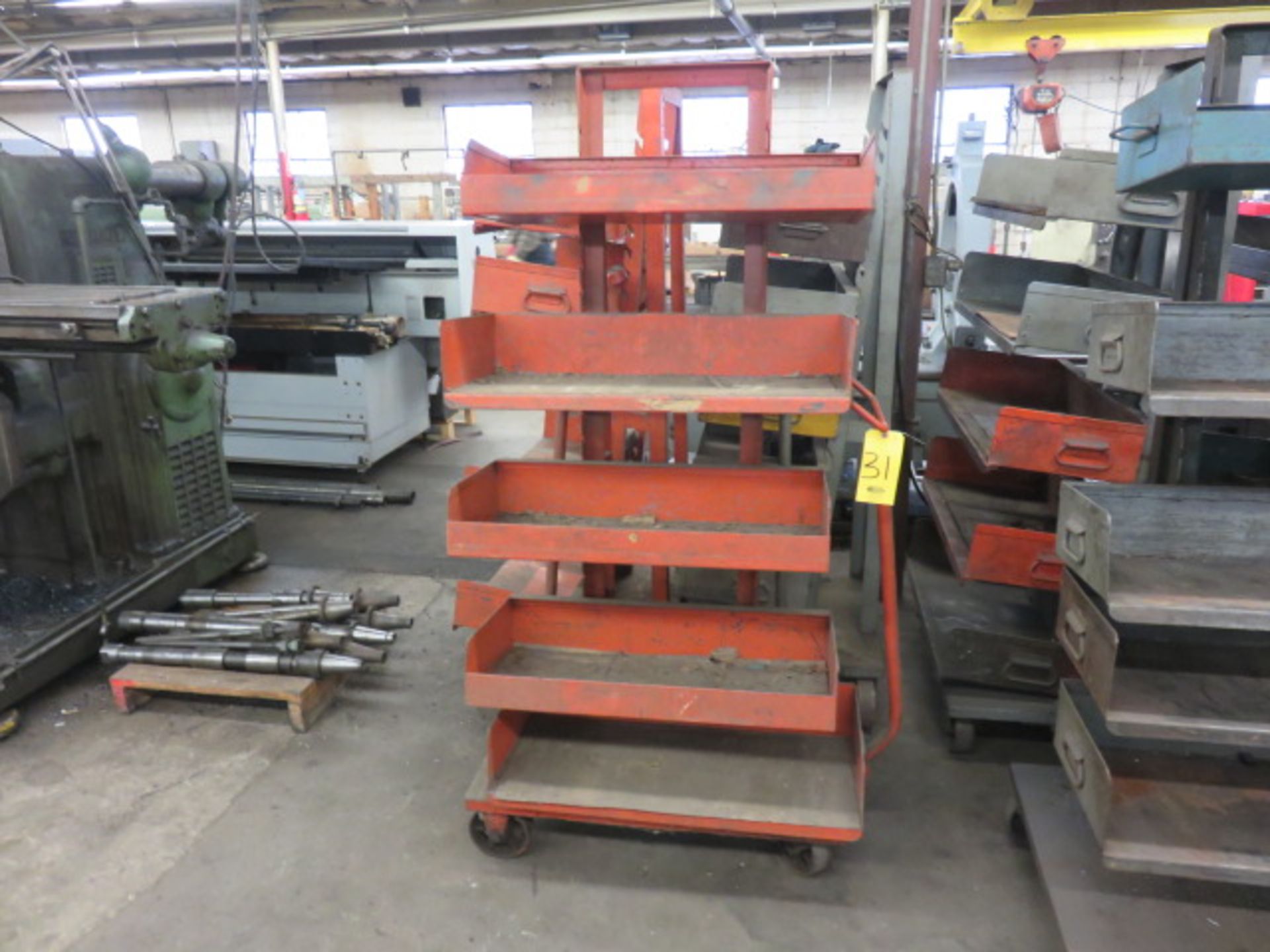 (3) RACK ENGINEERING CARTS WITH 5/ADJ. SHELVES PER CART AND STEERING HANDLE