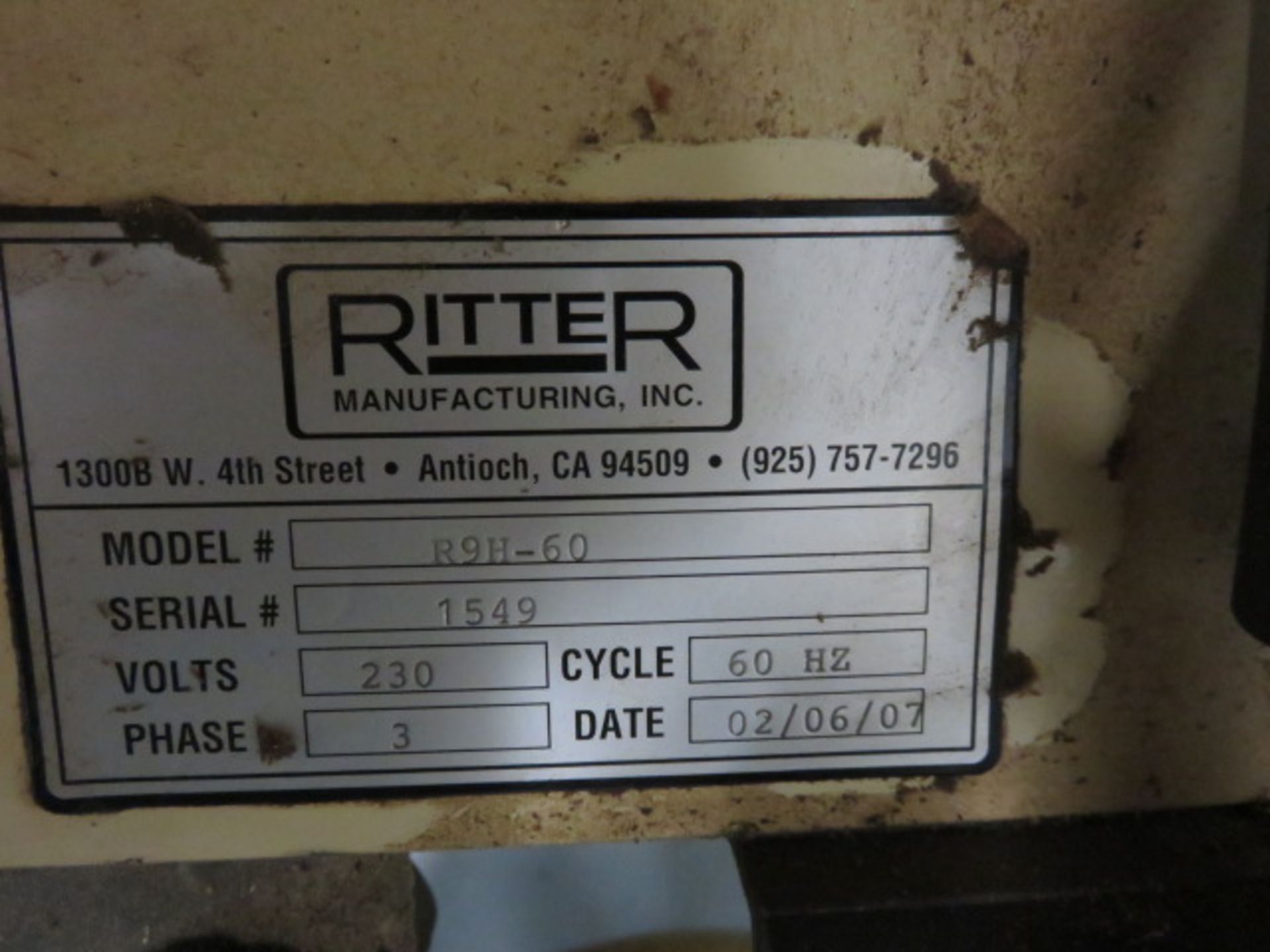 2007 RITTER R9H-60 HAUNCHER, S/N 1549,Category:Face Frame Joinery, Model: R9H, Electric: 230 volt... - Image 4 of 5