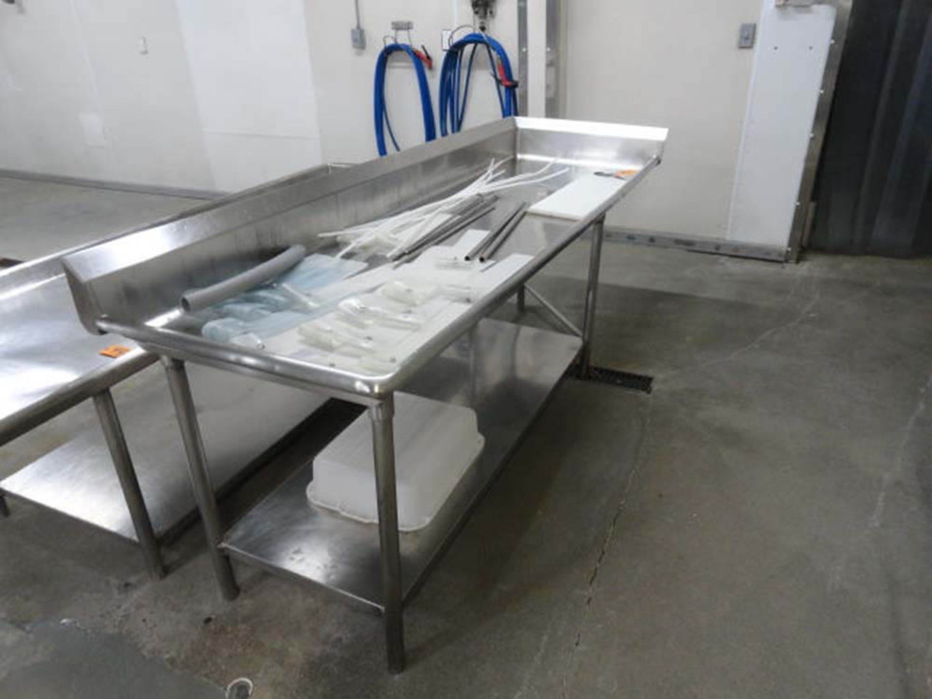 STAINLESS STEEL TABLE, 8' X 30" WITH DRAIN