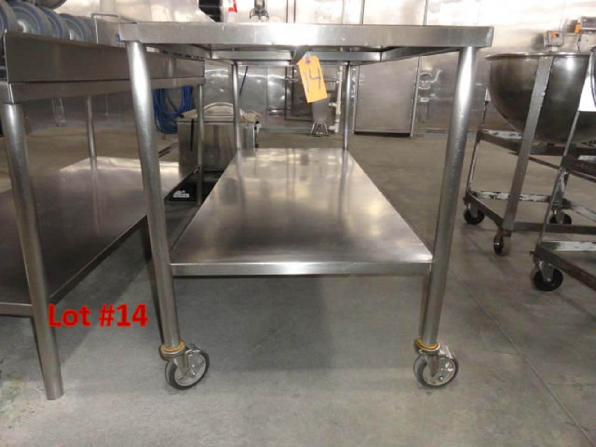 STAINLESS STEEL TABLE, 6' X 30" WITH S/S UNDERSHELF, ON CASTERS - Image 2 of 4