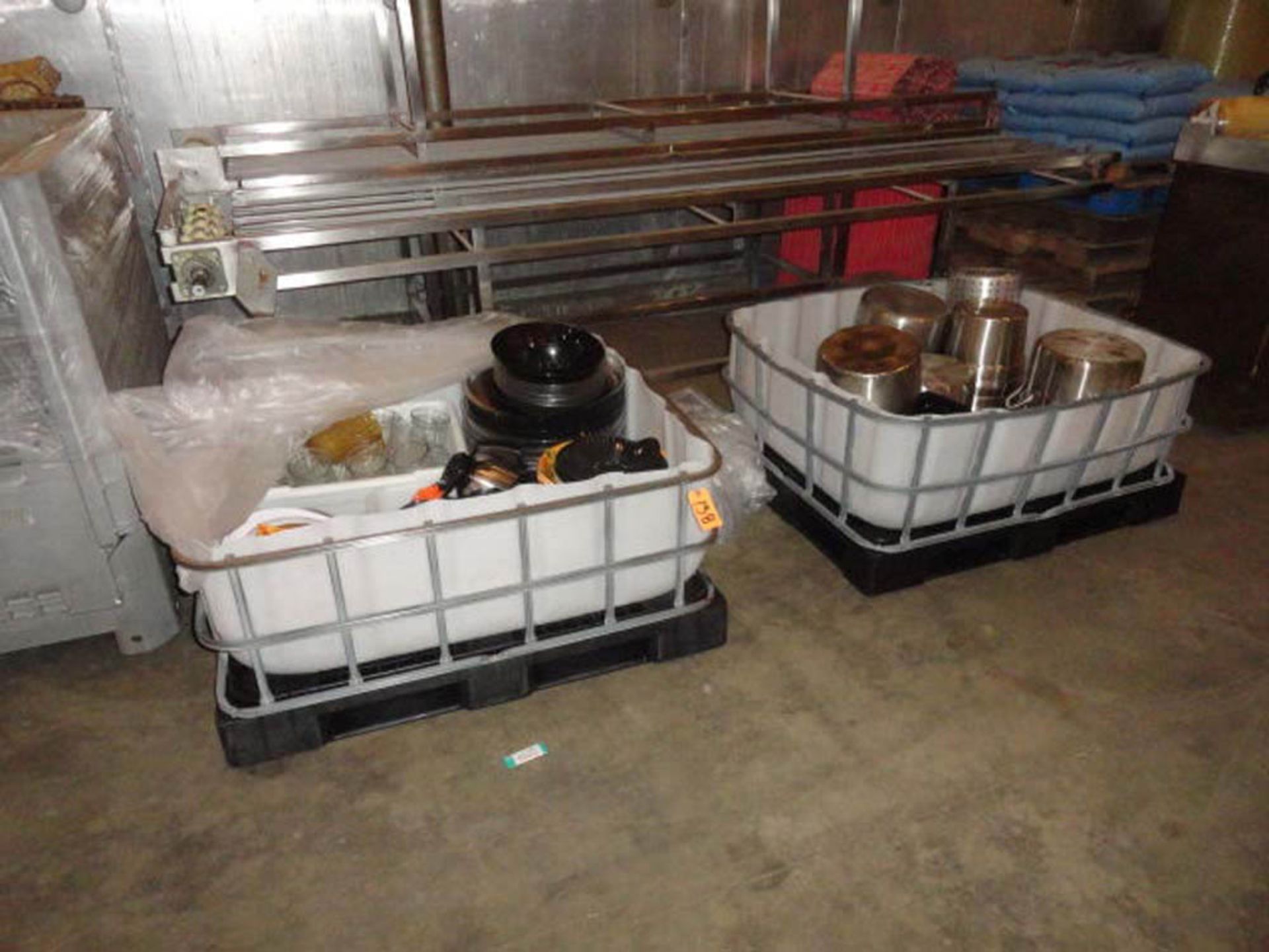 (2) BINS OF SERVING DISHES, KITCHEN POTS AND PANS - Image 2 of 2