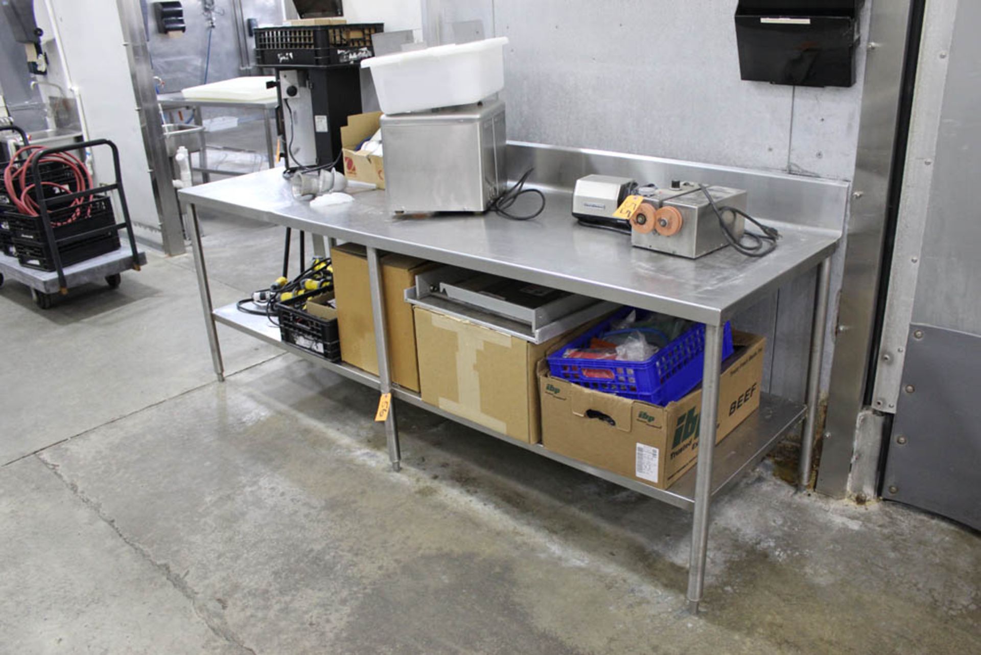 STAINLESS STEEL TABLE, 8' X 30" ( NO CONTENTS)