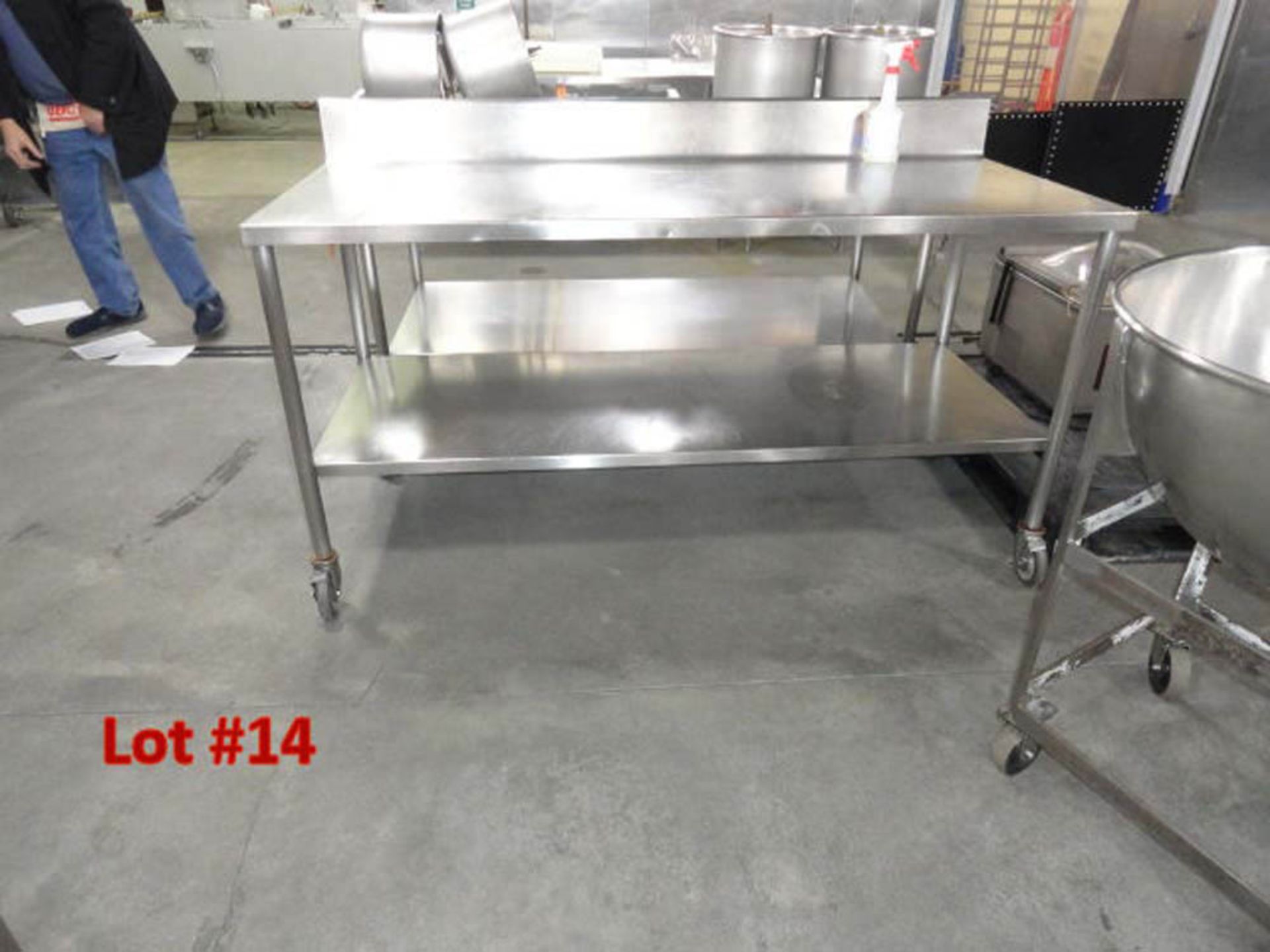 STAINLESS STEEL TABLE, 6' X 30" WITH S/S UNDERSHELF, ON CASTERS - Image 3 of 4