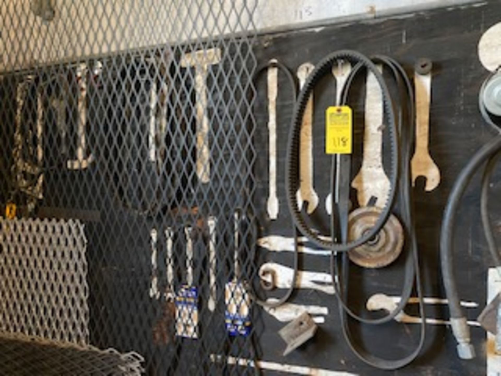 LOT TOOLS, BELTS, WELDING APRONS, ETC - CONTENTS OF BOARD & 3 WELDERS JACKETS ON WALL - Image 2 of 2