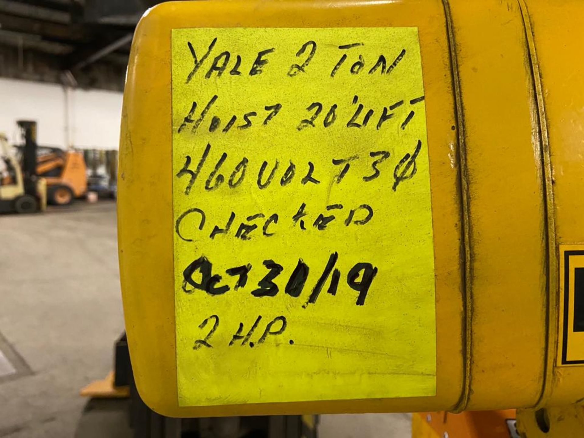 Yale 2 Ton Electric Hoist with 20' Lift NICE UNIT DUAL VOLTAGE - Image 3 of 3