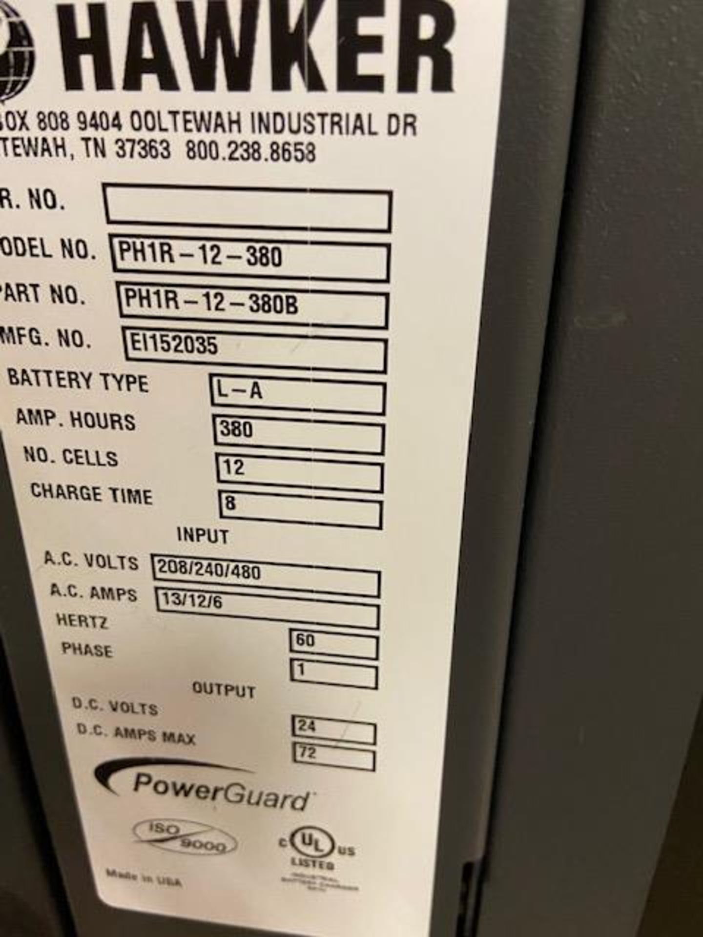 Hawker Pro PowerGuard HD Forklift Battery Charger 24V - 208/240/480V - Image 2 of 2