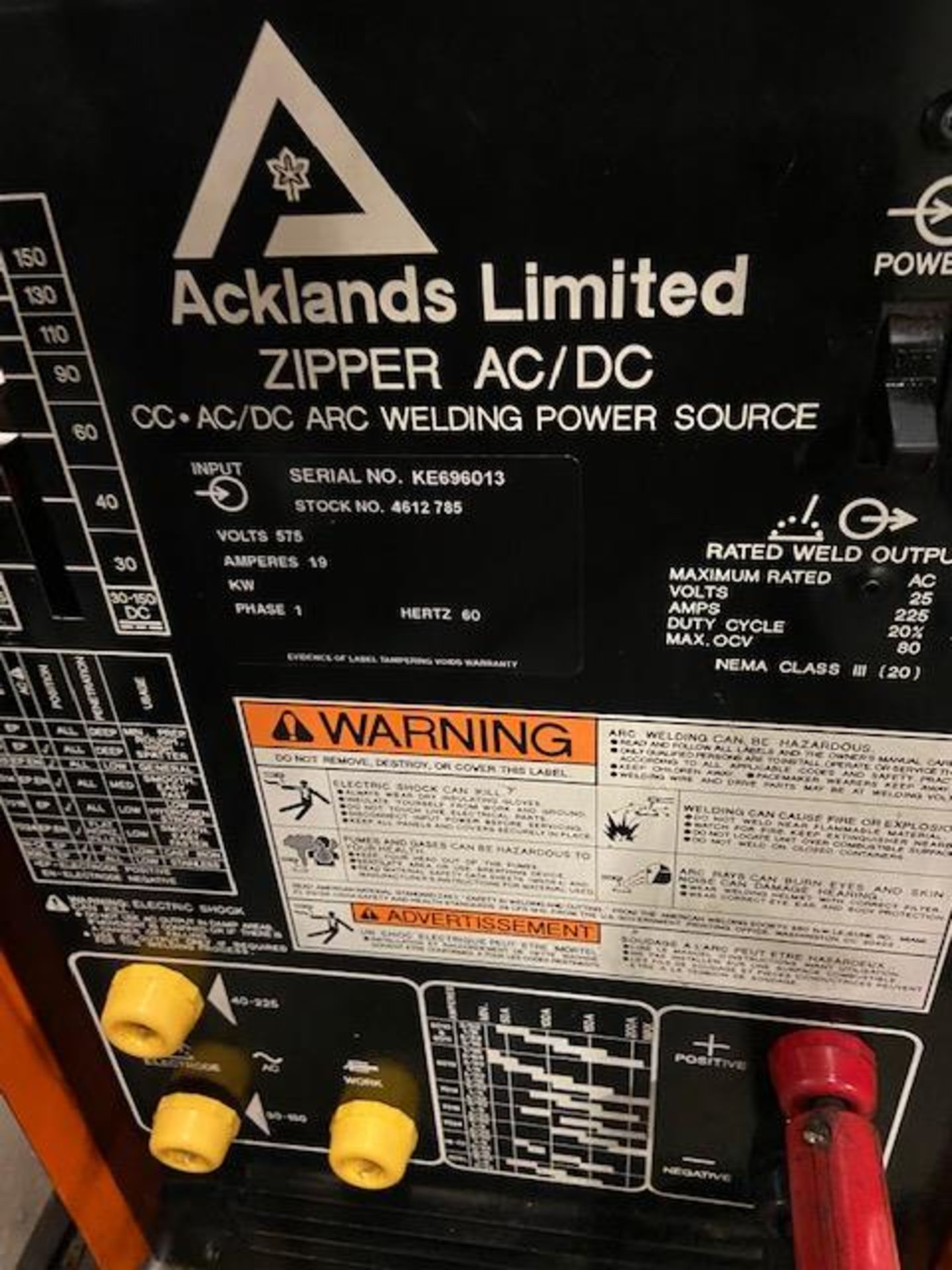 Acklands Liminted CC - AC/DC Arc Welding Stick Welder System 225A unit on cart with cables - Image 2 of 3