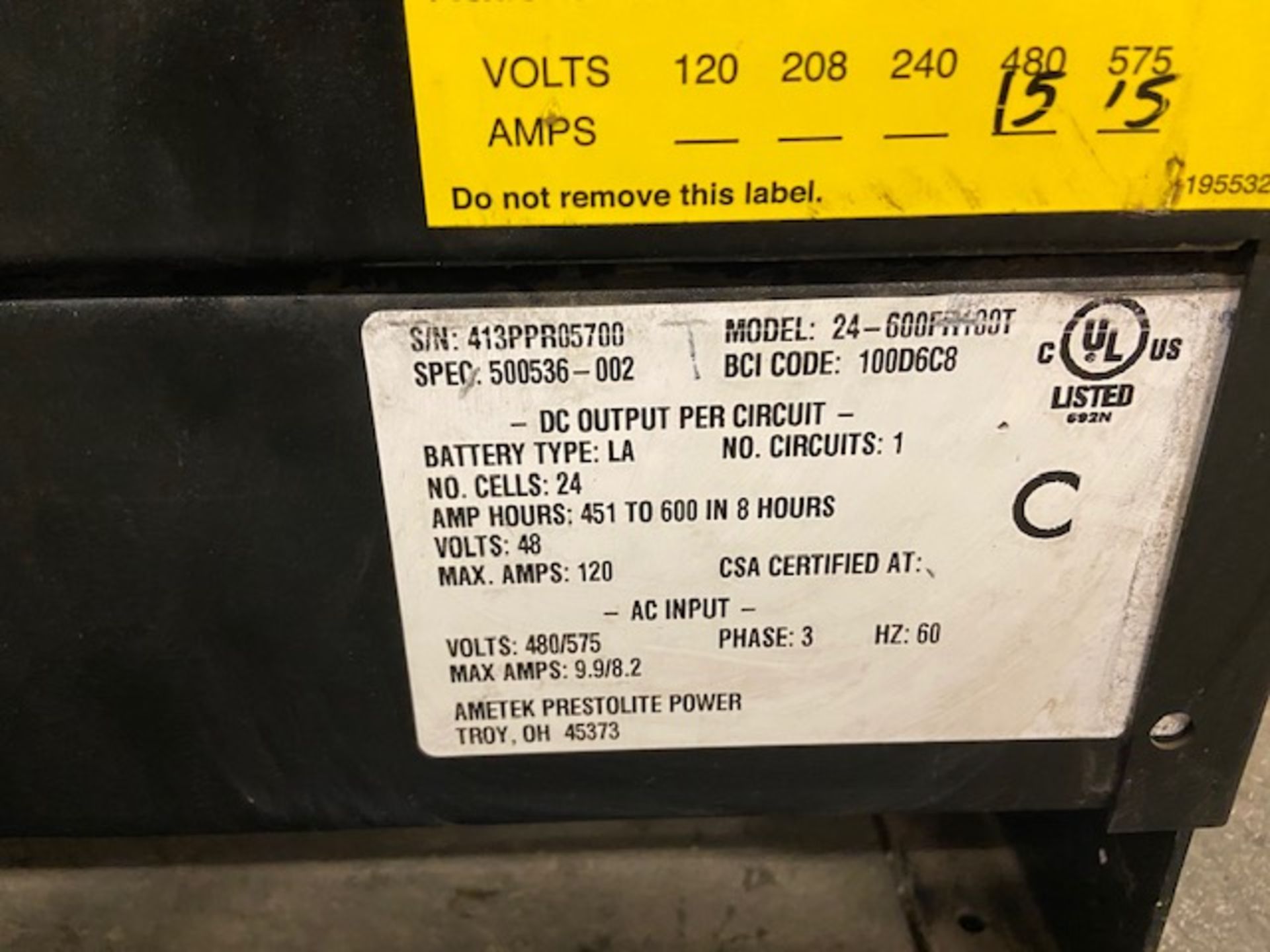 Power Pro forklift battery charger 48V output 600V input - Image 2 of 2