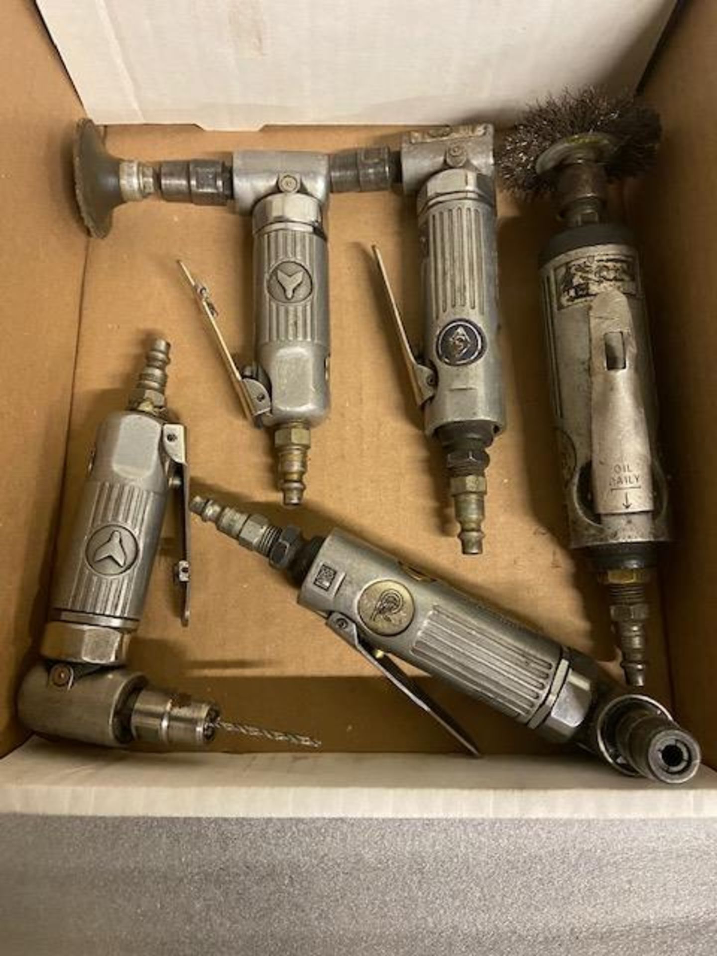Lot of 5 units Air Die Grinder units with attachments and right angle units