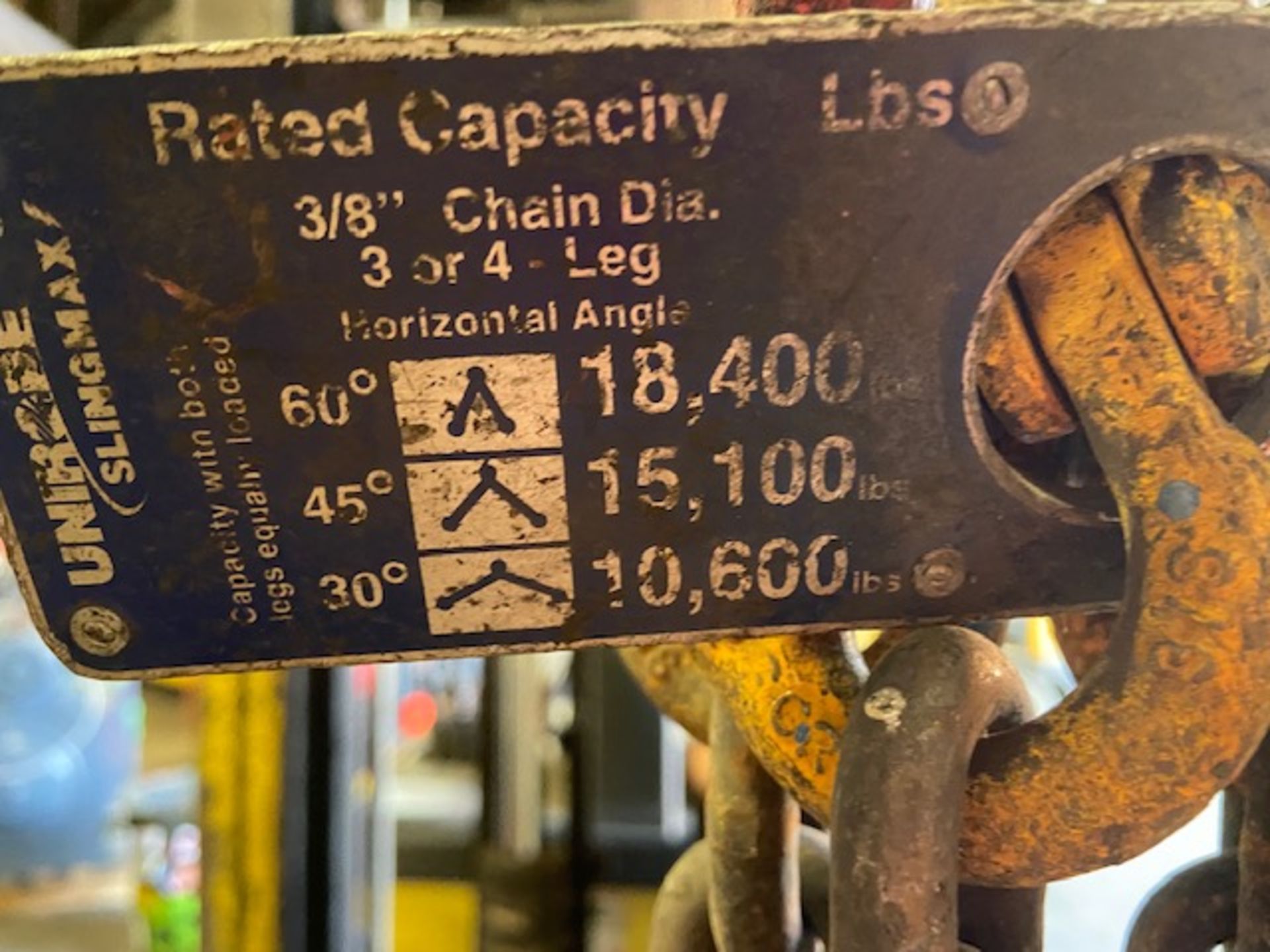 Sling with 4 chain hooks Unirope Slingmax Lift Chain with Hooks up to 18,400lbs 3/8" chain 9' long - Image 3 of 3