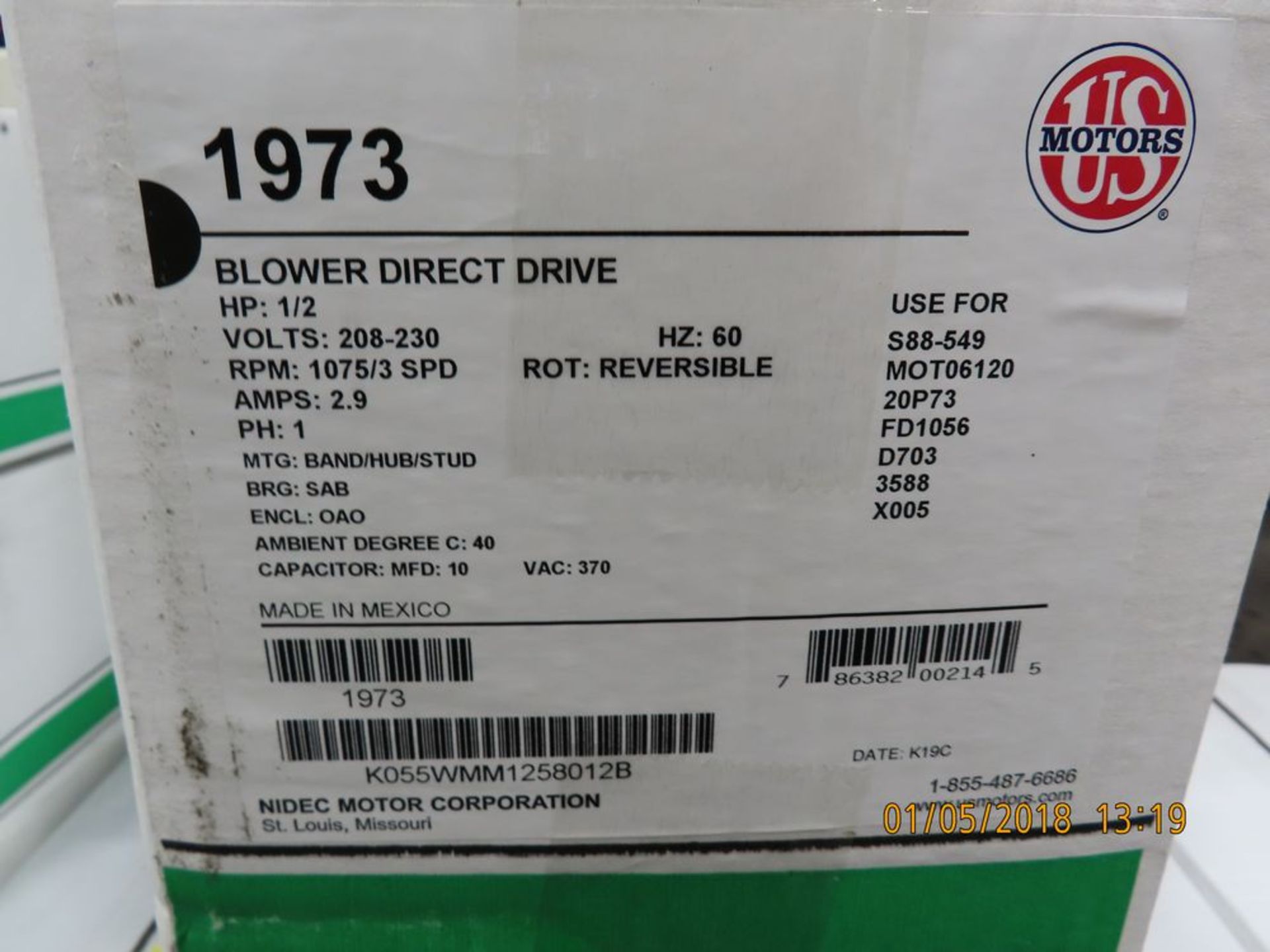 (Lot) US Motors mod. 1973, 1/2hp Blower Direct Drives (10 Boxes) - Image 2 of 2