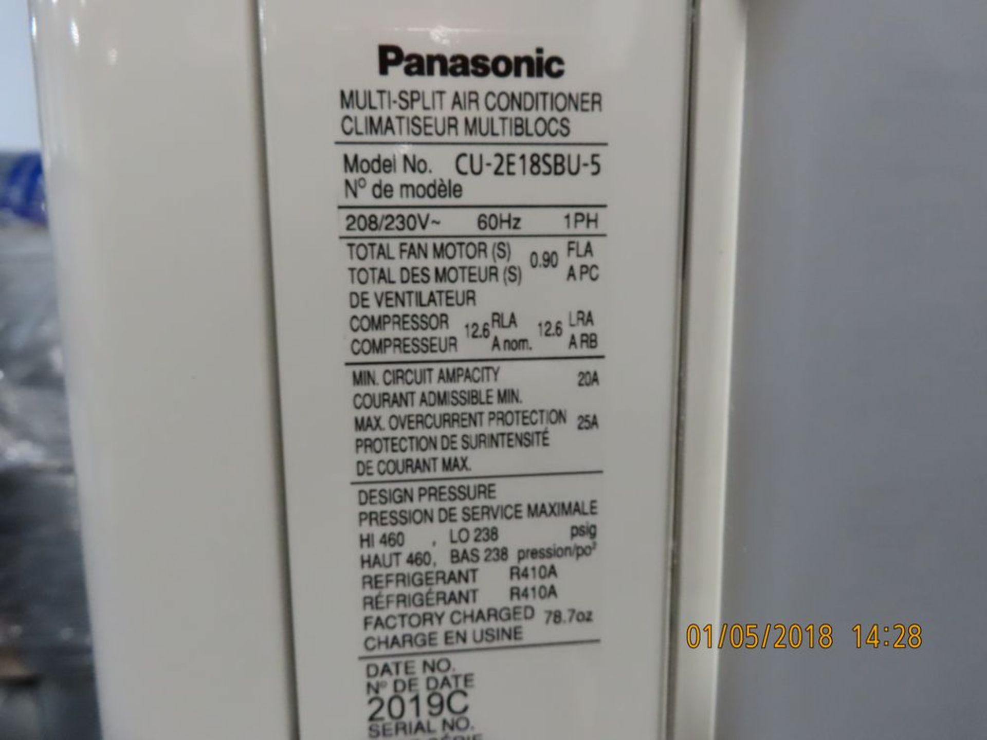 Panasonic mod. CU-2E18SBU-5 Multi Split Air Conditioner Systems - Image 3 of 4