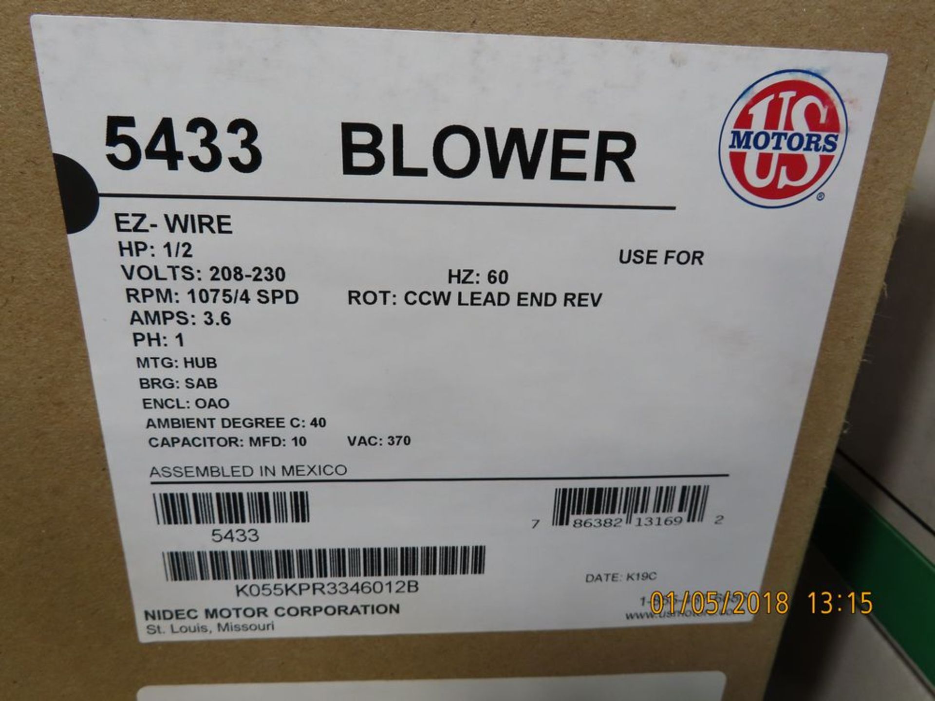 (Lot) US Motors mod. 5433, 1/2hp EZ-Wire Blower Fans (2 Boxes; 3 in Each) - Image 2 of 2