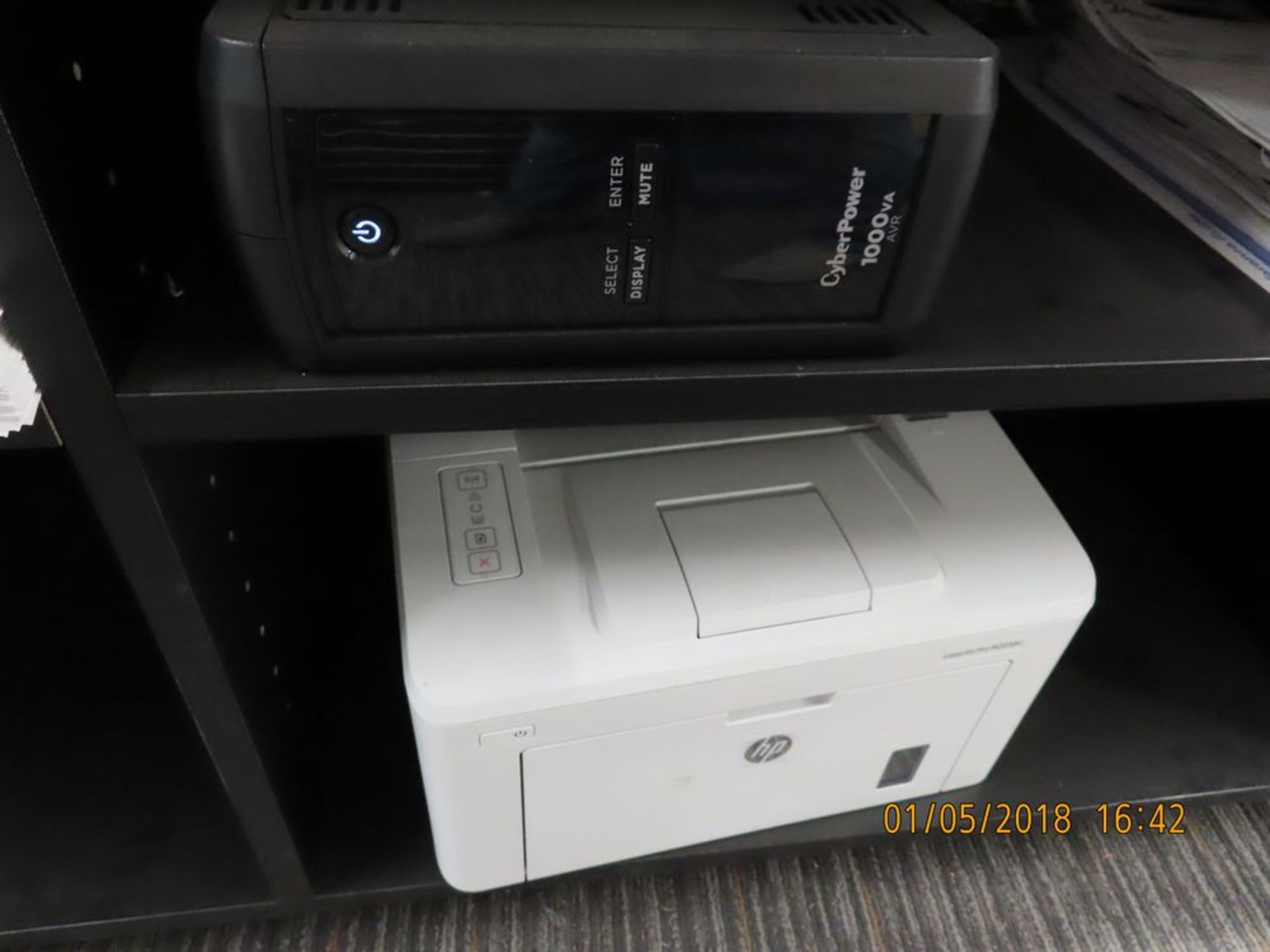 (Lot) Cyber-Power 1000 VA AVR Units w/ 2hp Printers (2) Dell Monitors